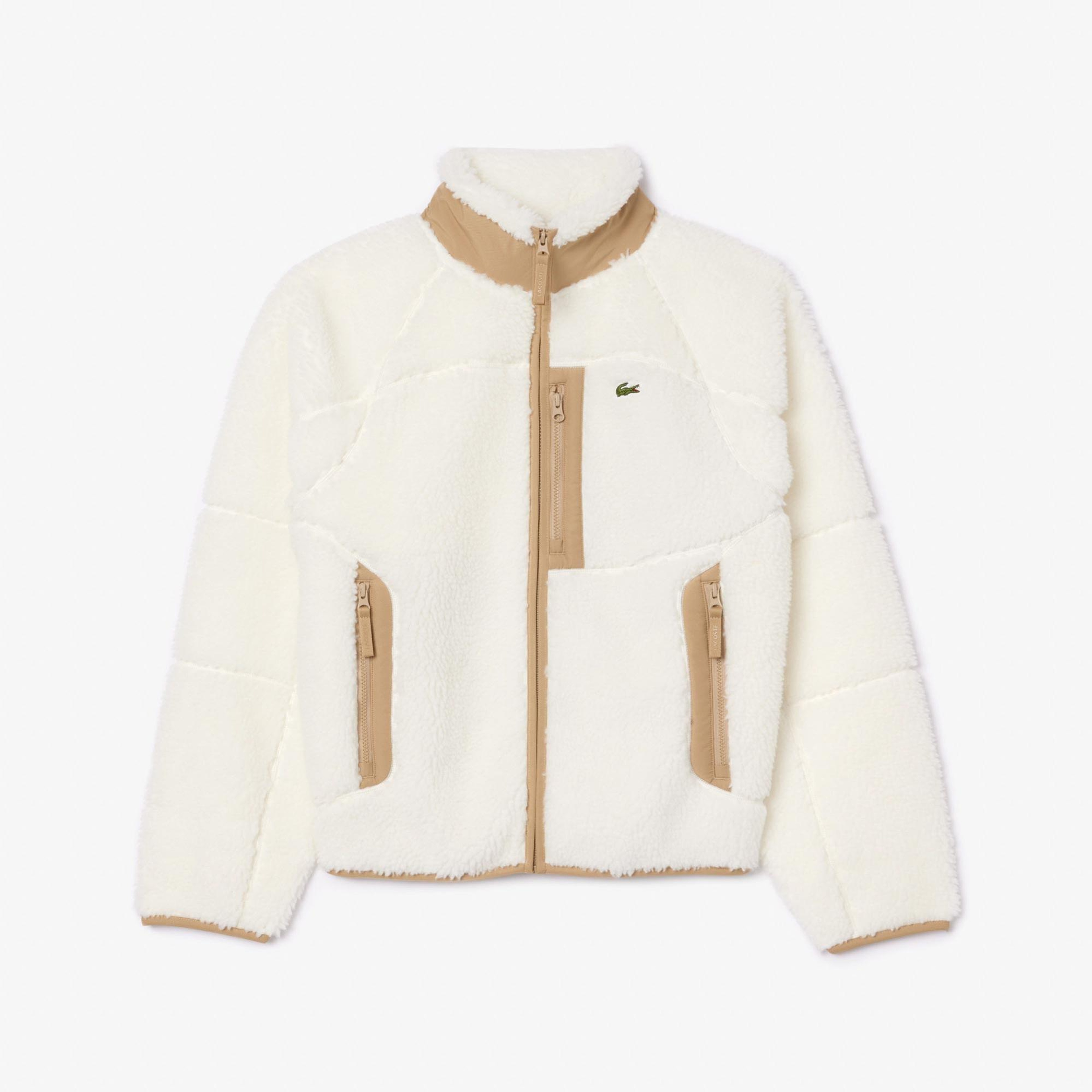 Erkek Dik Yaka Desenli Beyaz Mont