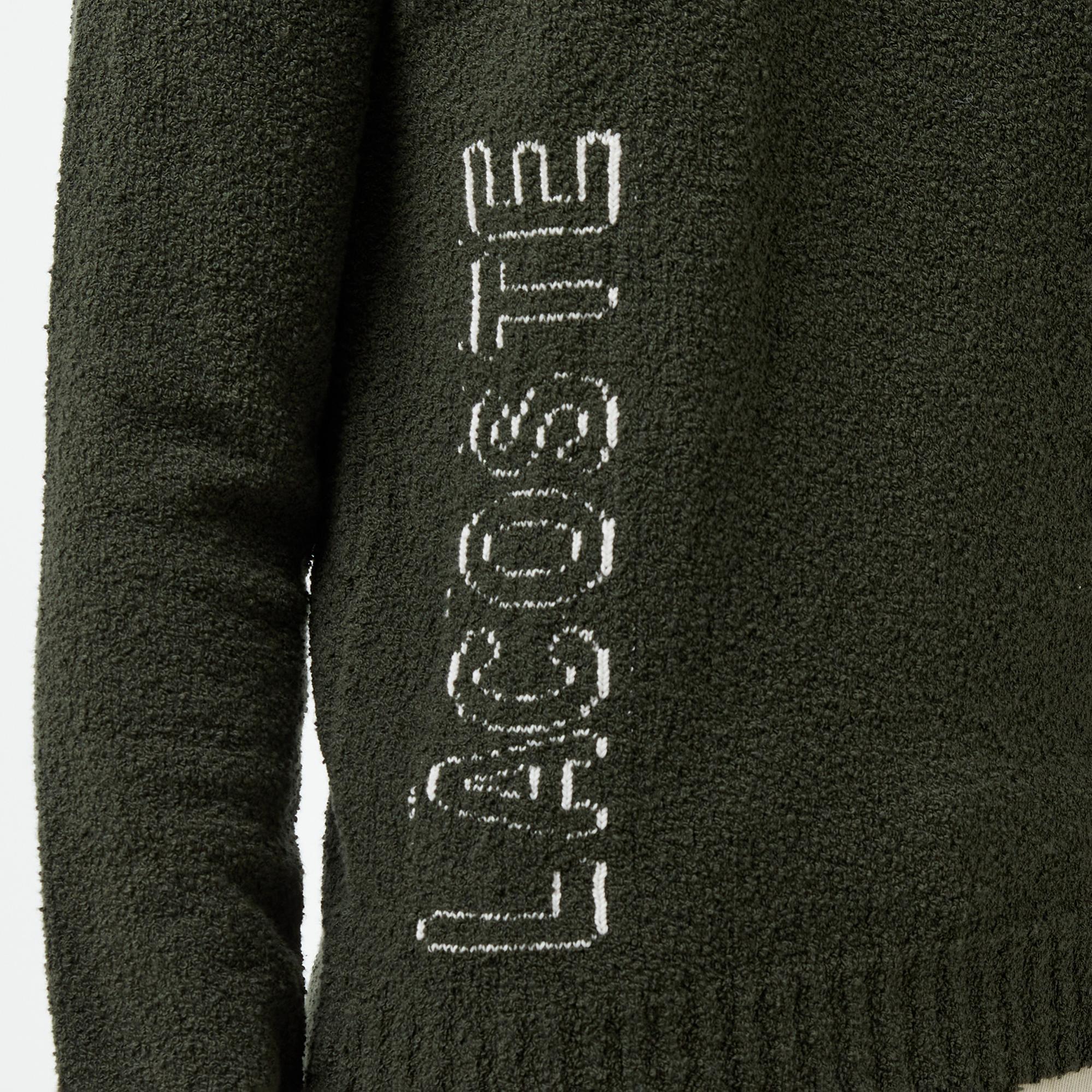 Erkek Relaxed Fit Bisiklet Yaka Baskılı Koyu Yeşil Kazak