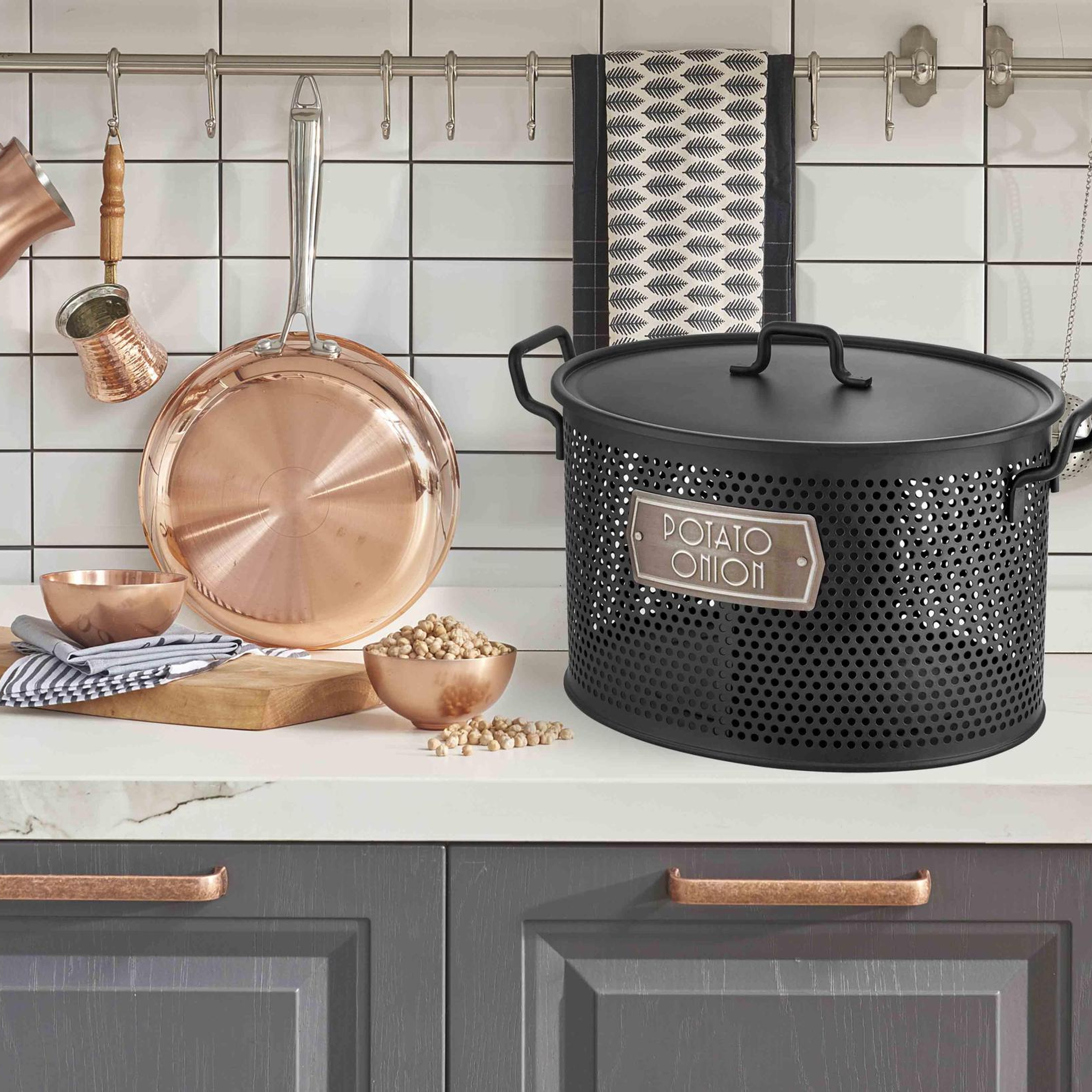 Galvaniz 24x46cm 2 Bölmeli Patates-soğan Kovası Siyah Glv0661