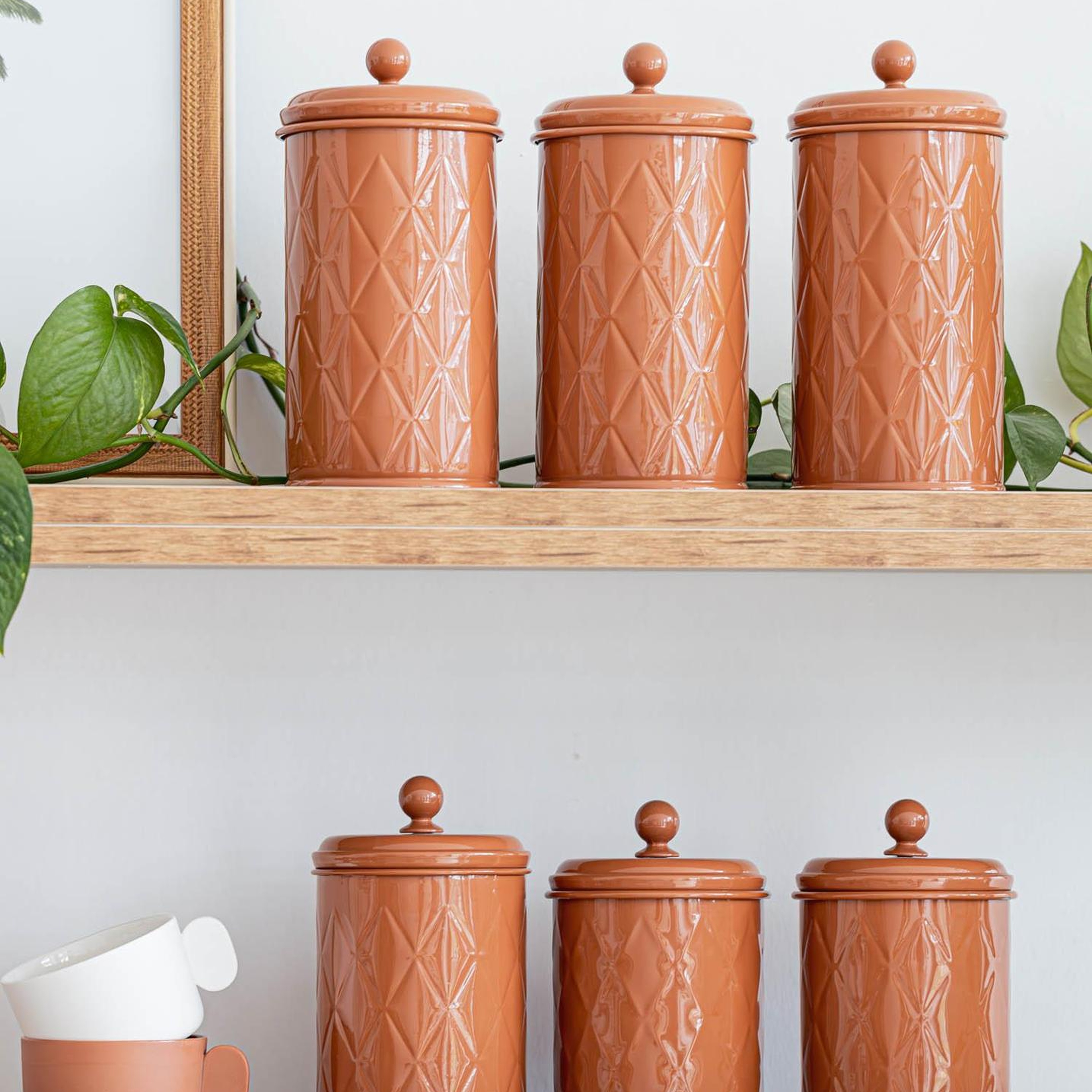 Prizma Çay Şeker Kahve Kavanozu Terracota 1 Lt