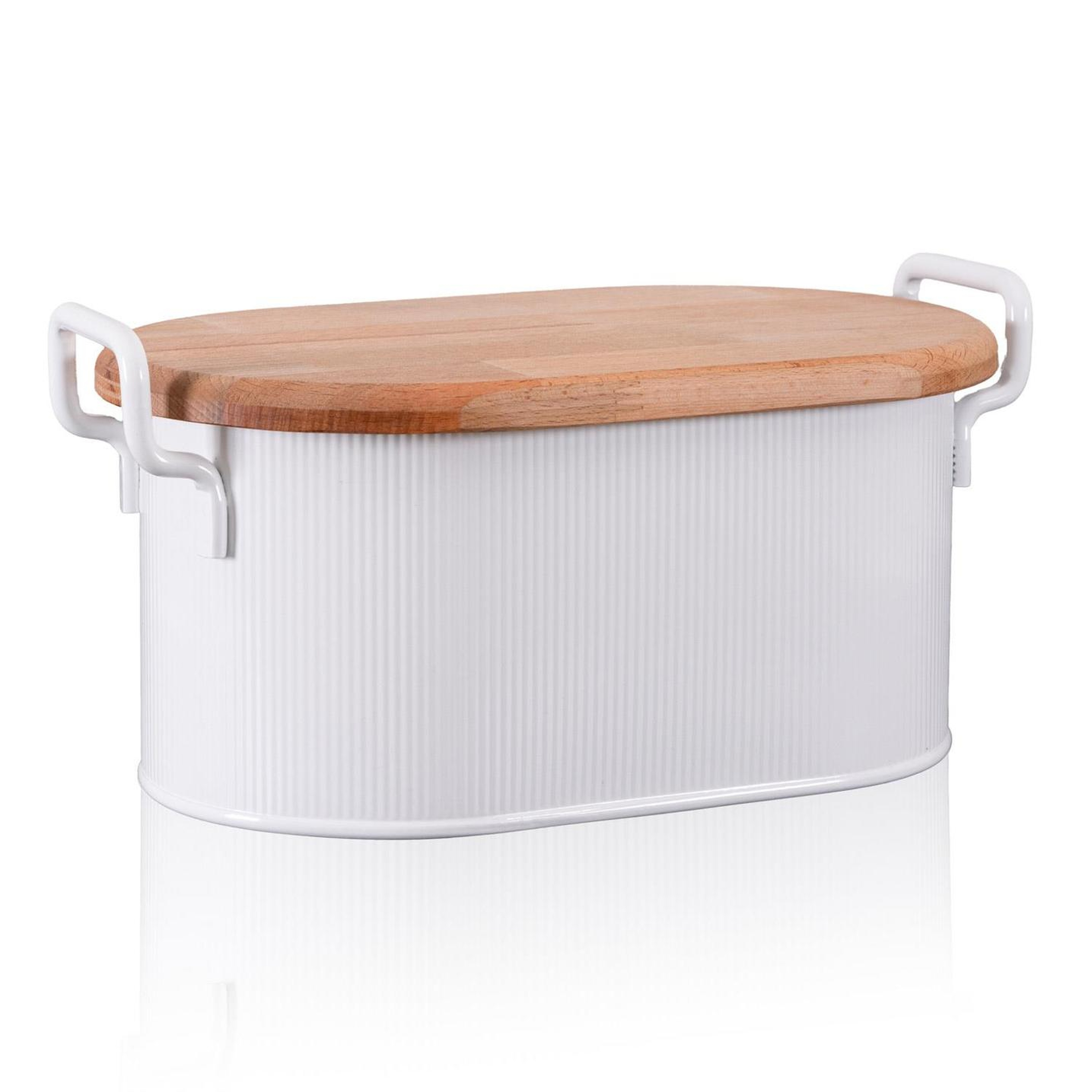 Stripe Ahşap Kapaklı Ekmek Saklama Kutusu Beyaz 40x22x18 Cm