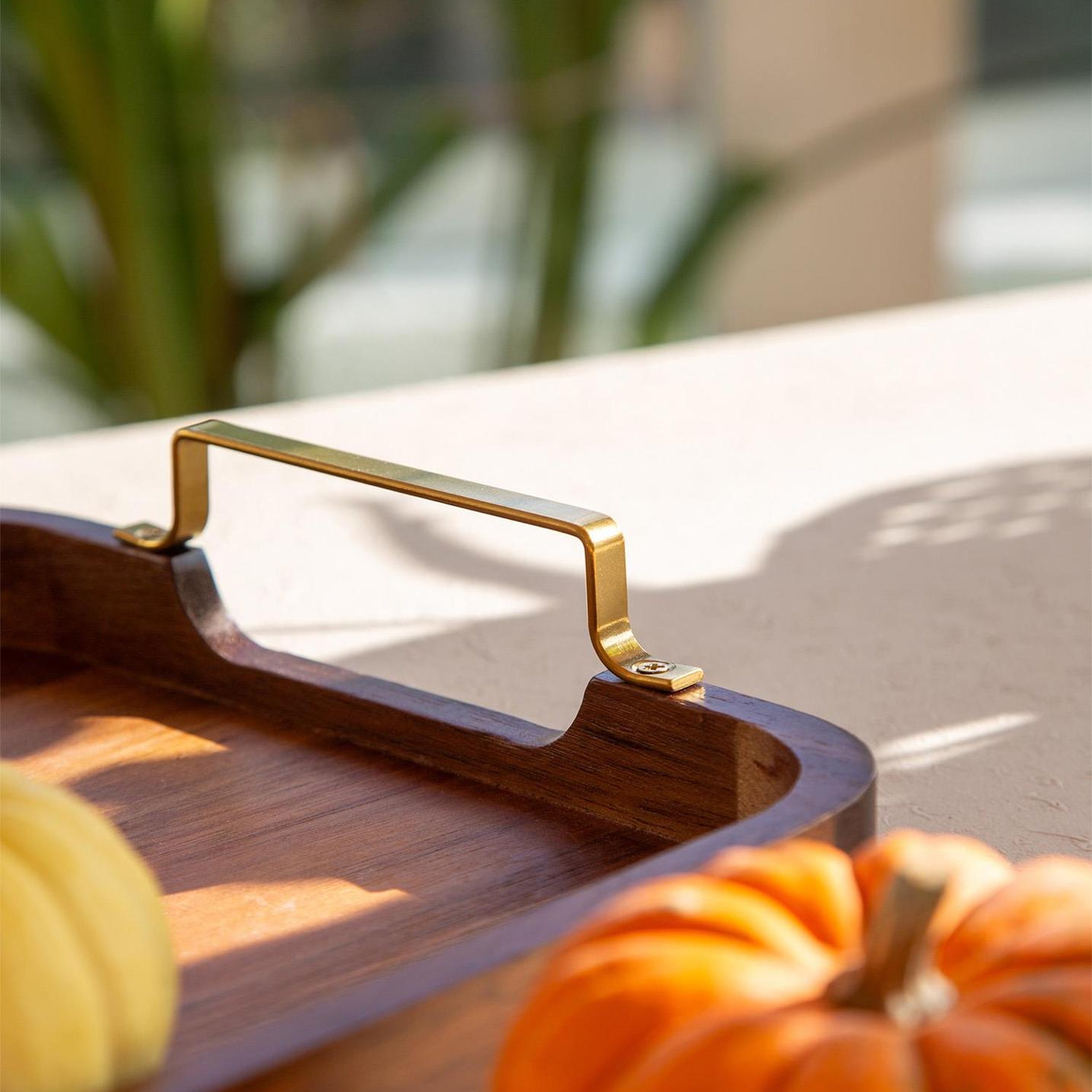 Natura Metal Kollu Akasya Tepsi 38x28 cm