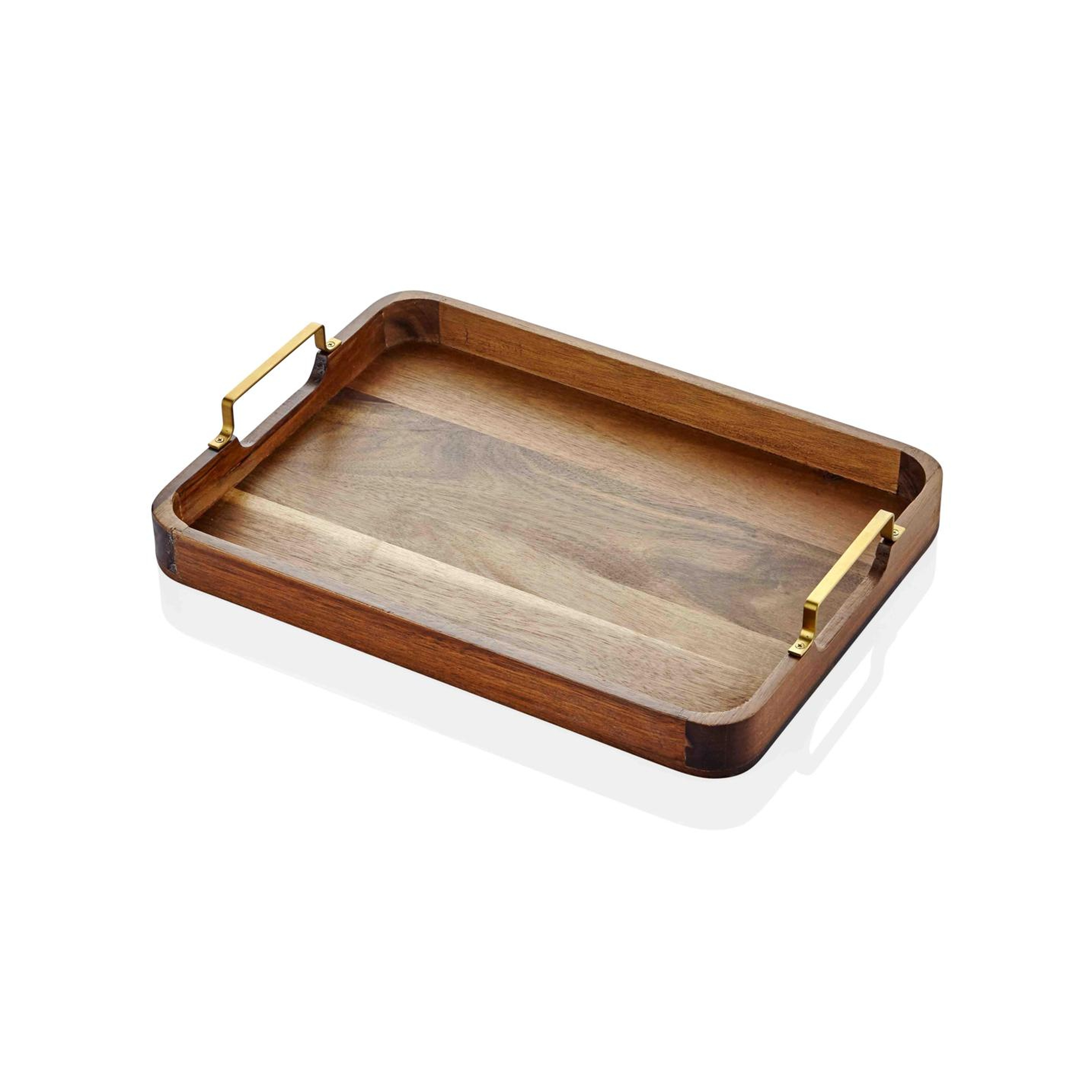 Natura Metal Kollu Akasya Tepsi 38x28 cm