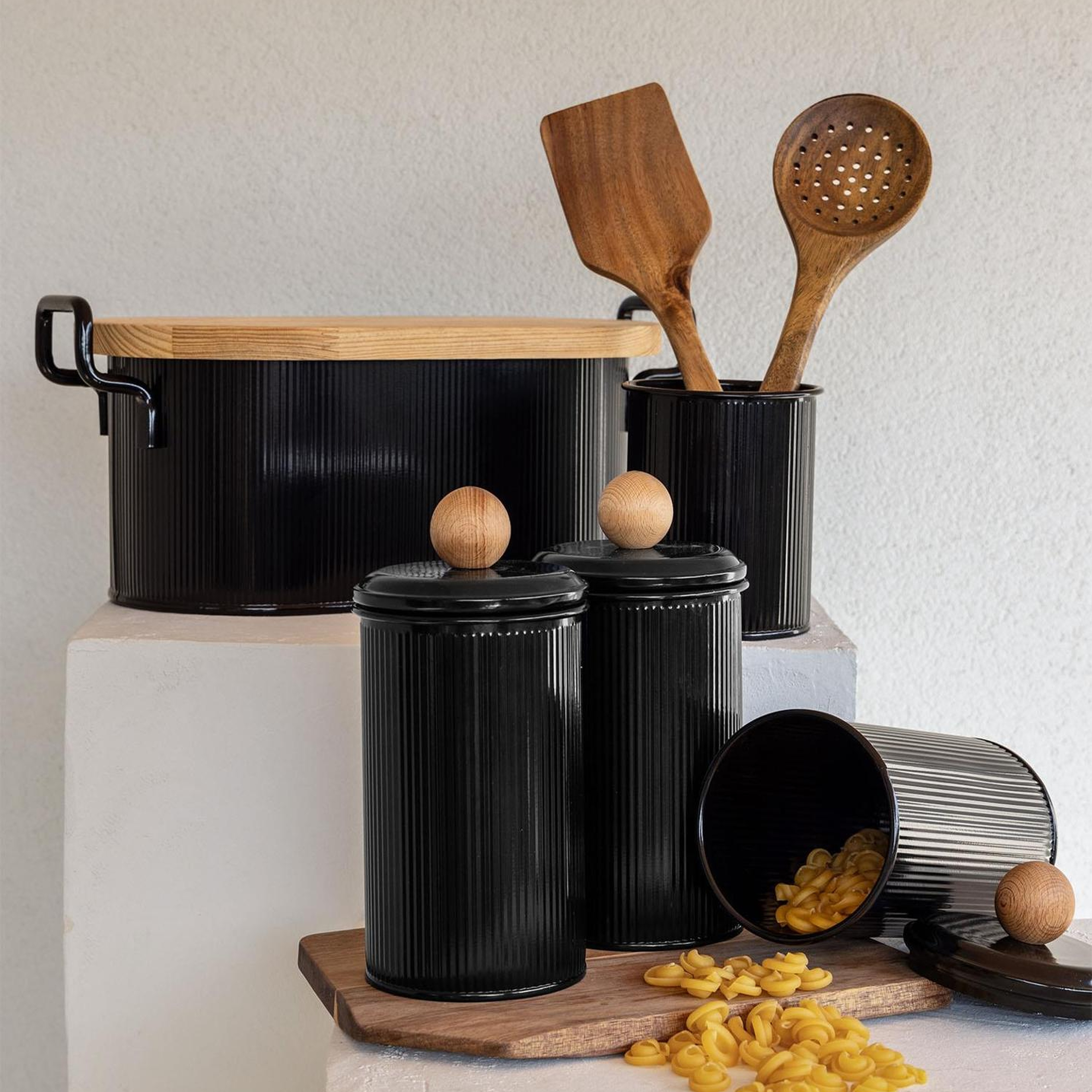 Stripe Çay Kahve Şeker Kavanozu Siyah 1,20 Lt