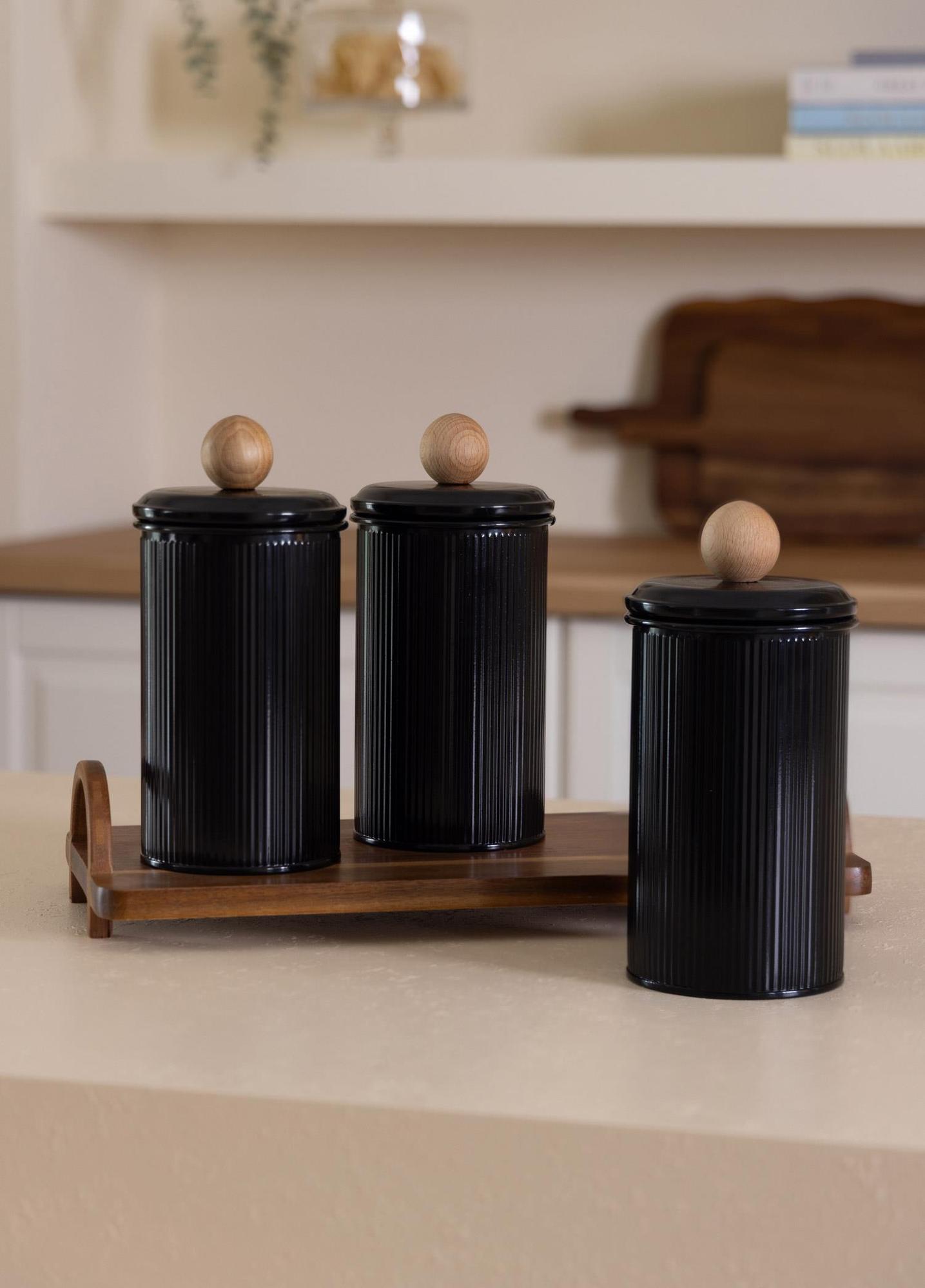 Stripe Çay Kahve Şeker Kavanozu Siyah 1,20 Lt