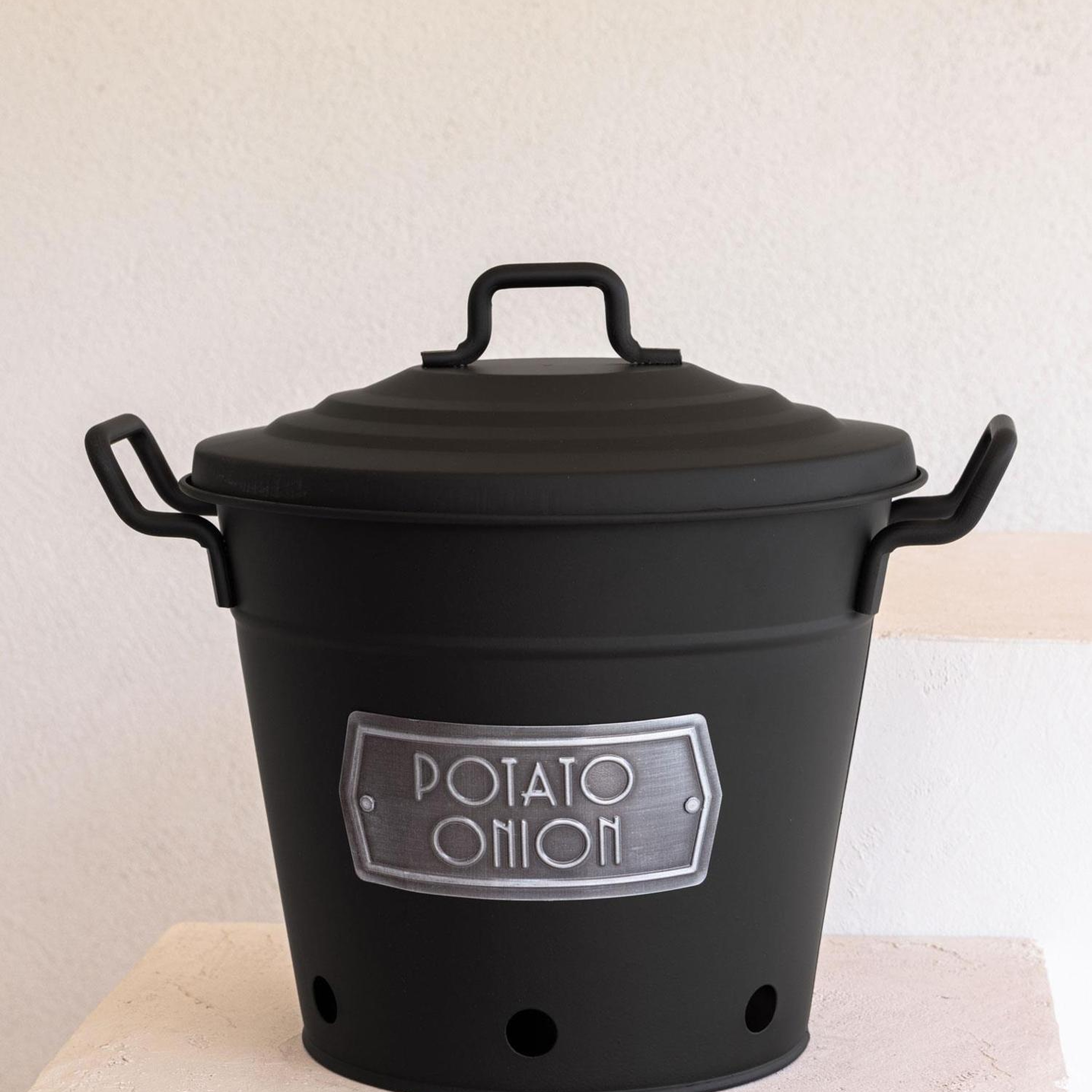 Galvaniz Metal 38x35cm Patates-soğan-sebze Kovası Siyah Glv0519