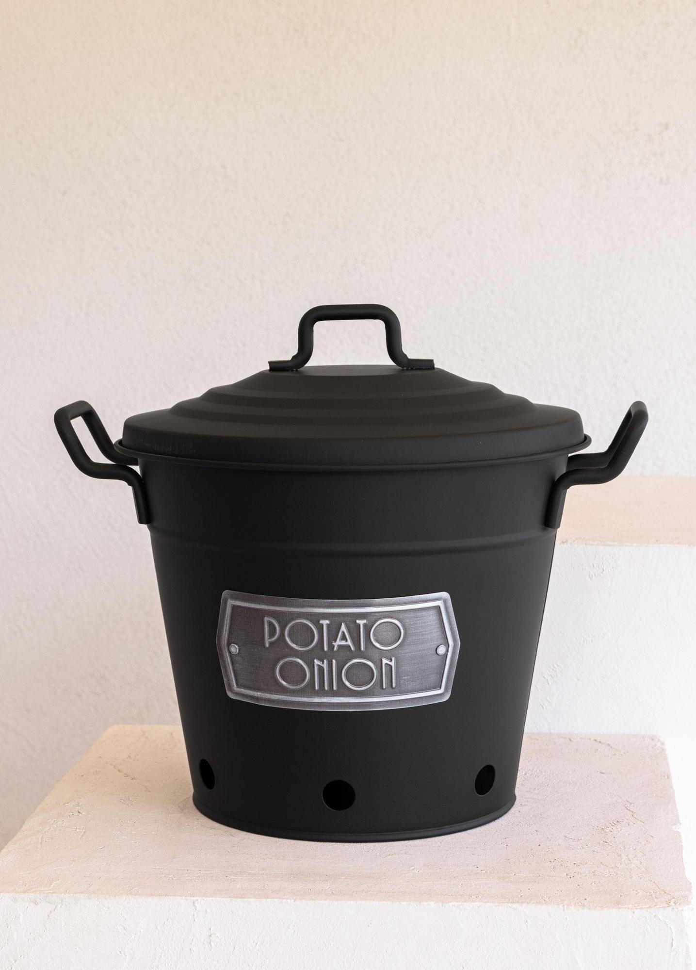 Galvaniz Metal 38x35cm Patates-soğan-sebze Kovası Siyah Glv0519