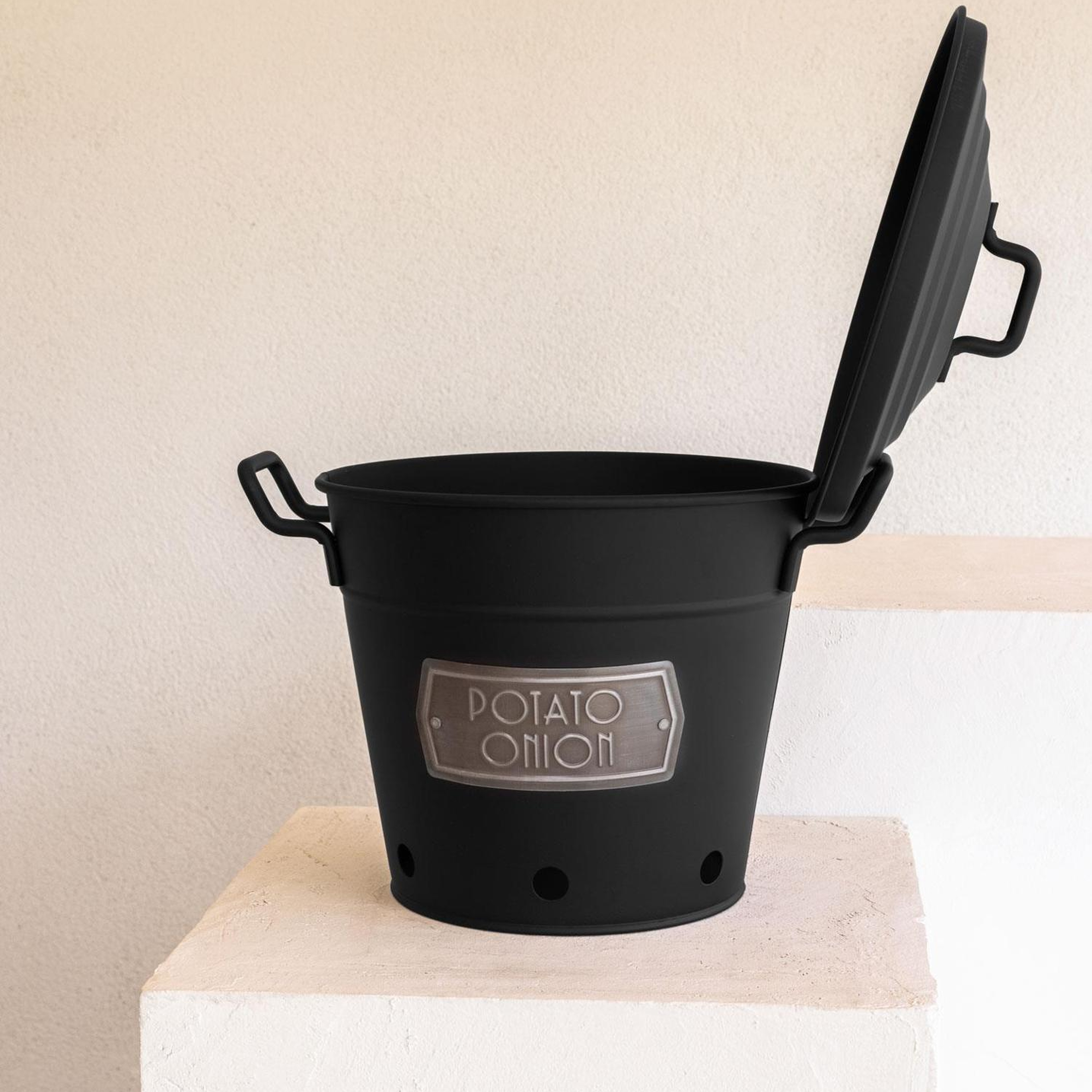 Galvaniz Metal 38x35cm Patates-soğan-sebze Kovası Siyah Glv0519