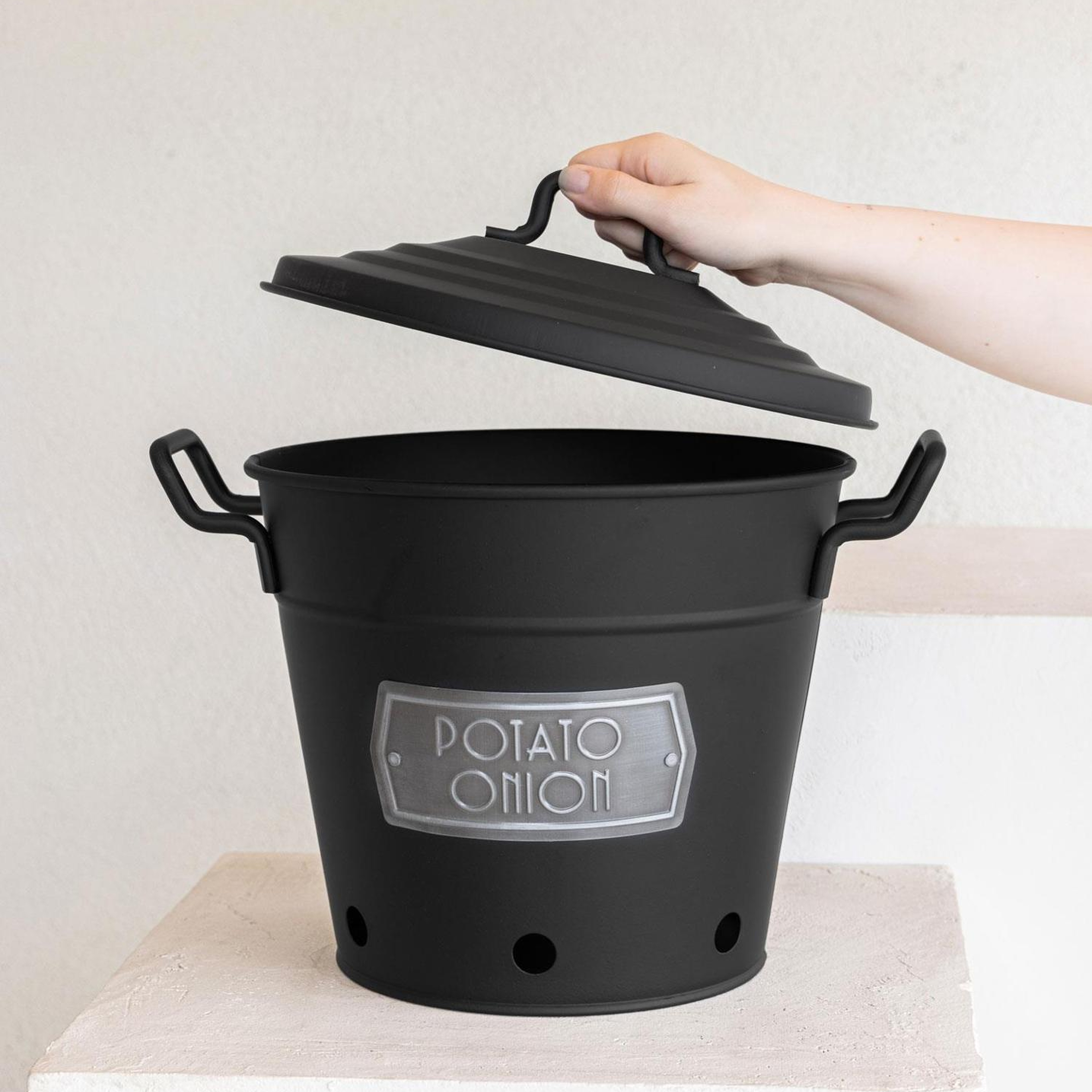 Galvaniz Metal 38x35cm Patates-soğan-sebze Kovası Siyah Glv0519