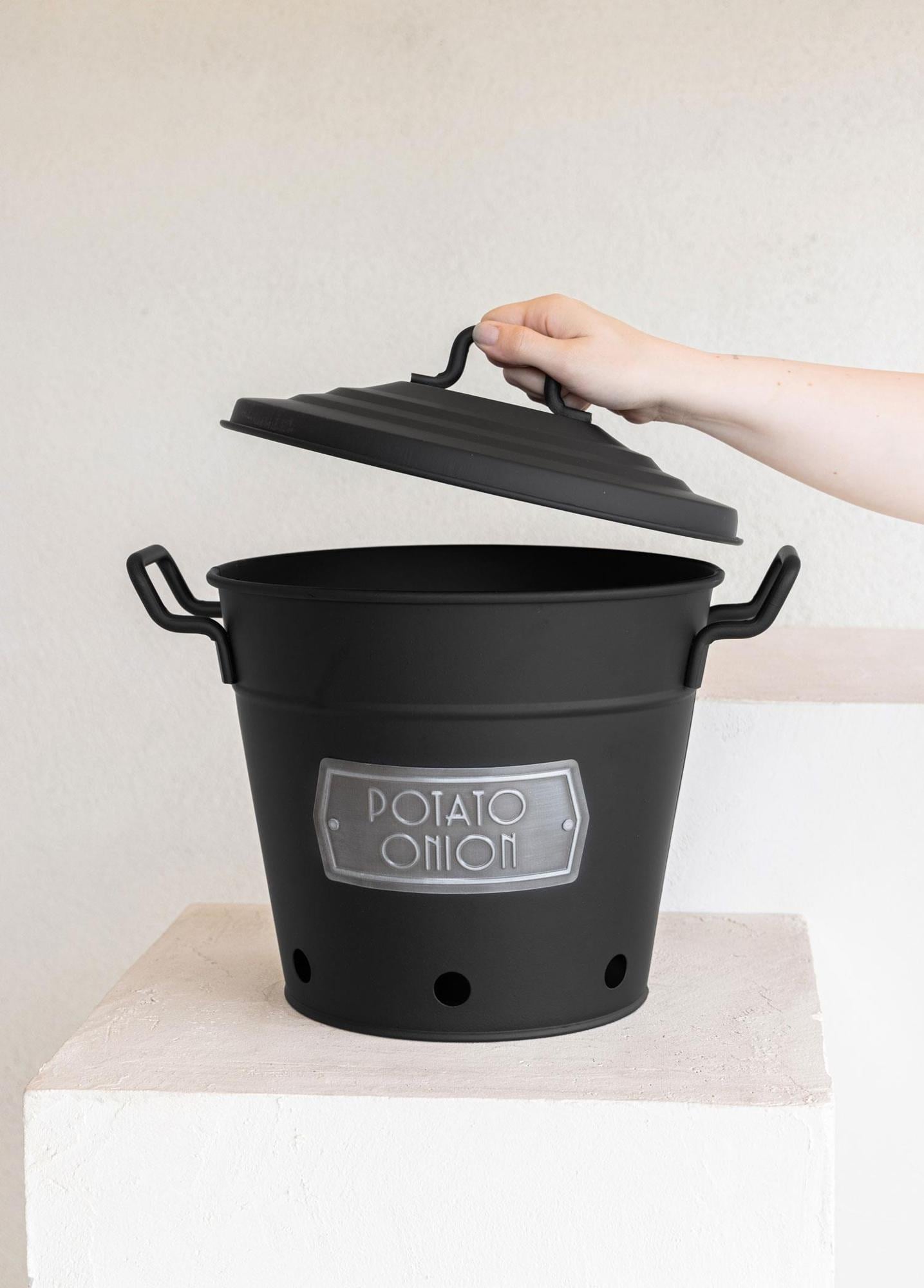 Galvaniz Metal 38x35cm Patates-soğan-sebze Kovası Siyah Glv0519