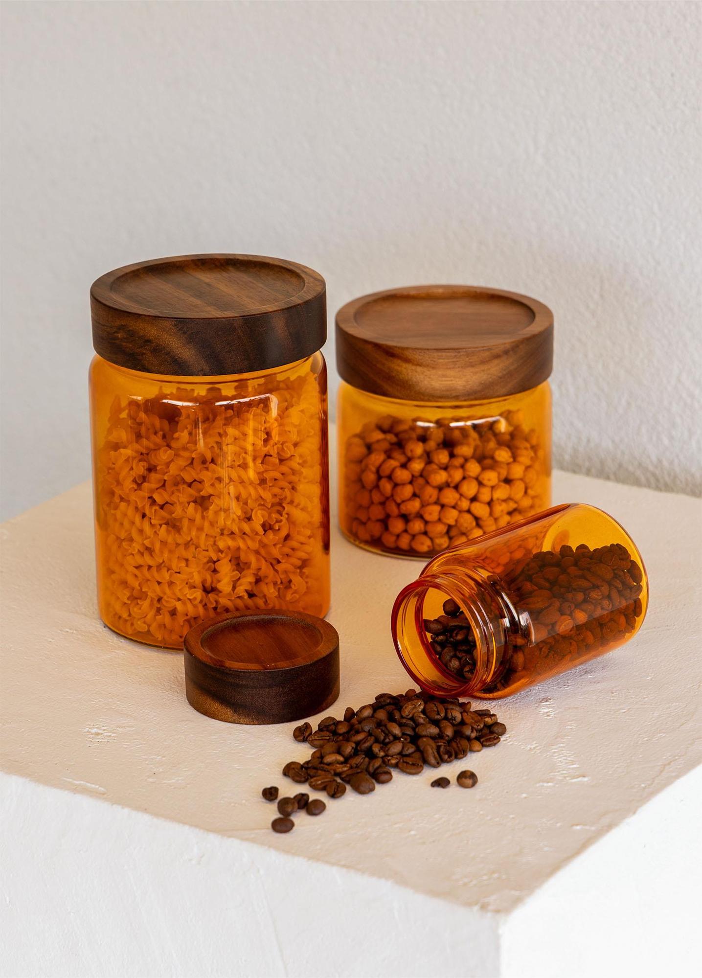 Akasya Yuvarlak Cam Kavanoz Amber 850 ml