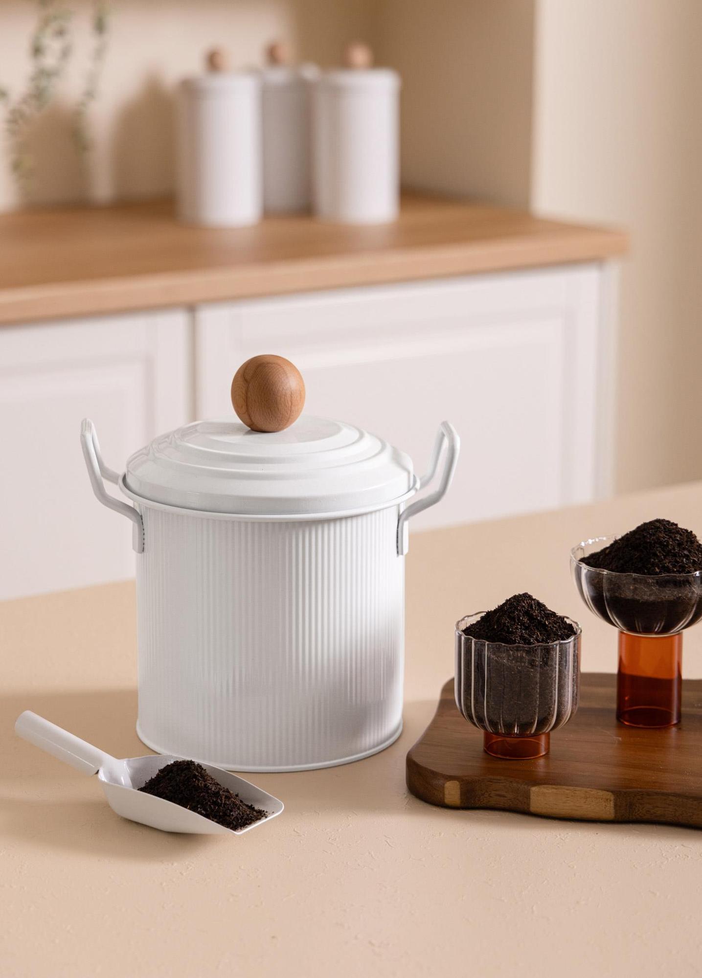 Stripe Bakliyat ve Deterjan Saklama Kabı Beyaz