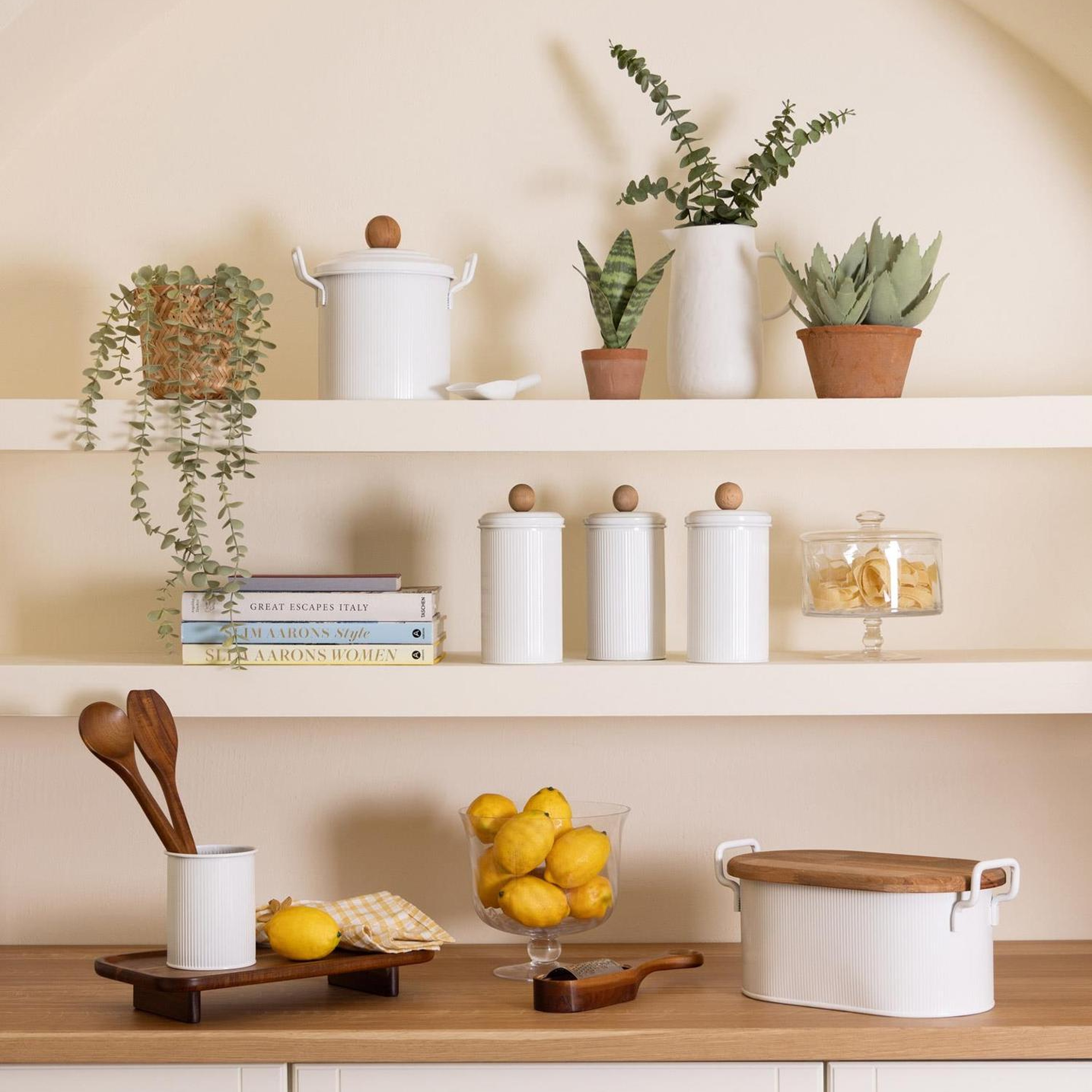 Stripe Bakliyat ve Deterjan Saklama Kabı Beyaz