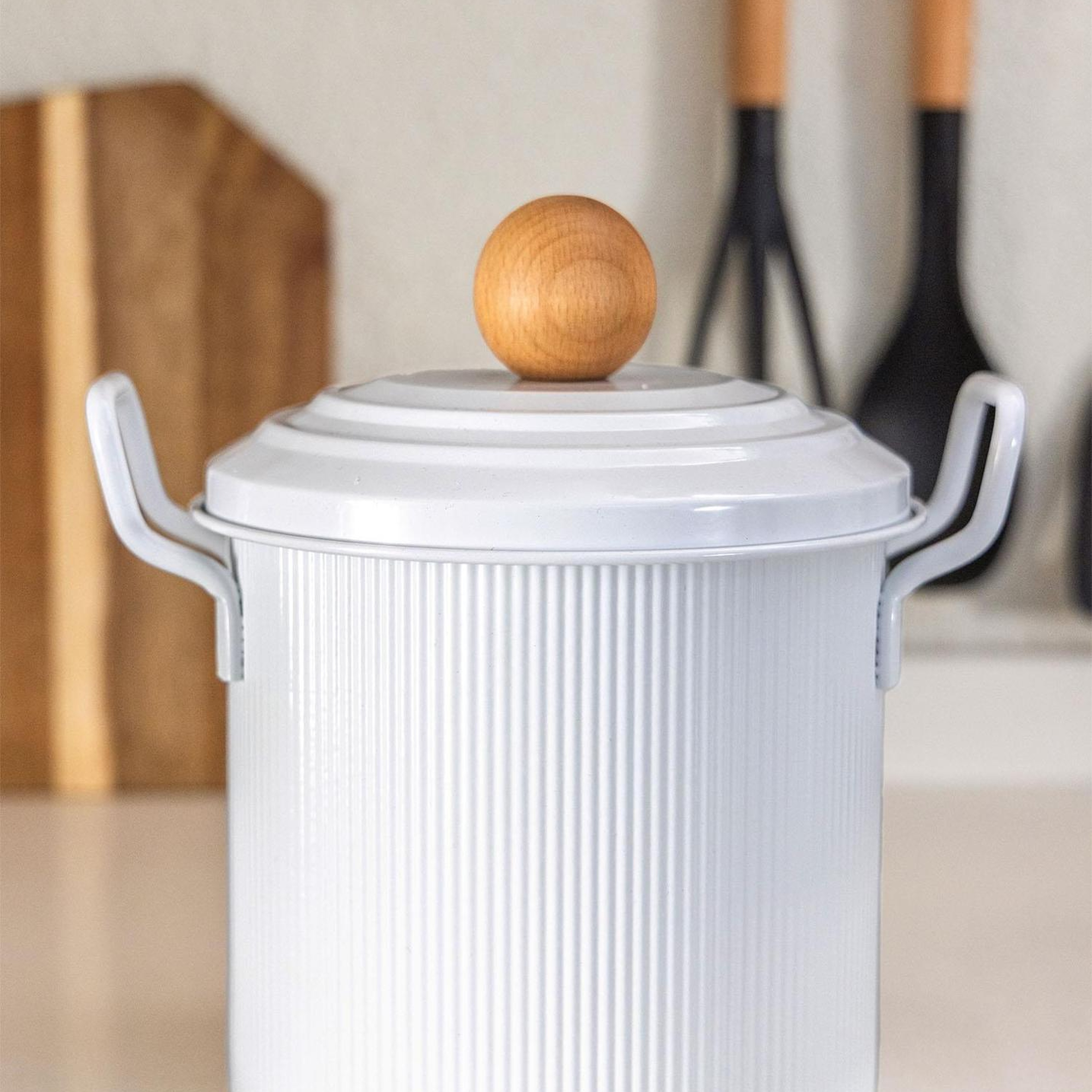 Stripe Bakliyat ve Deterjan Saklama Kabı Beyaz