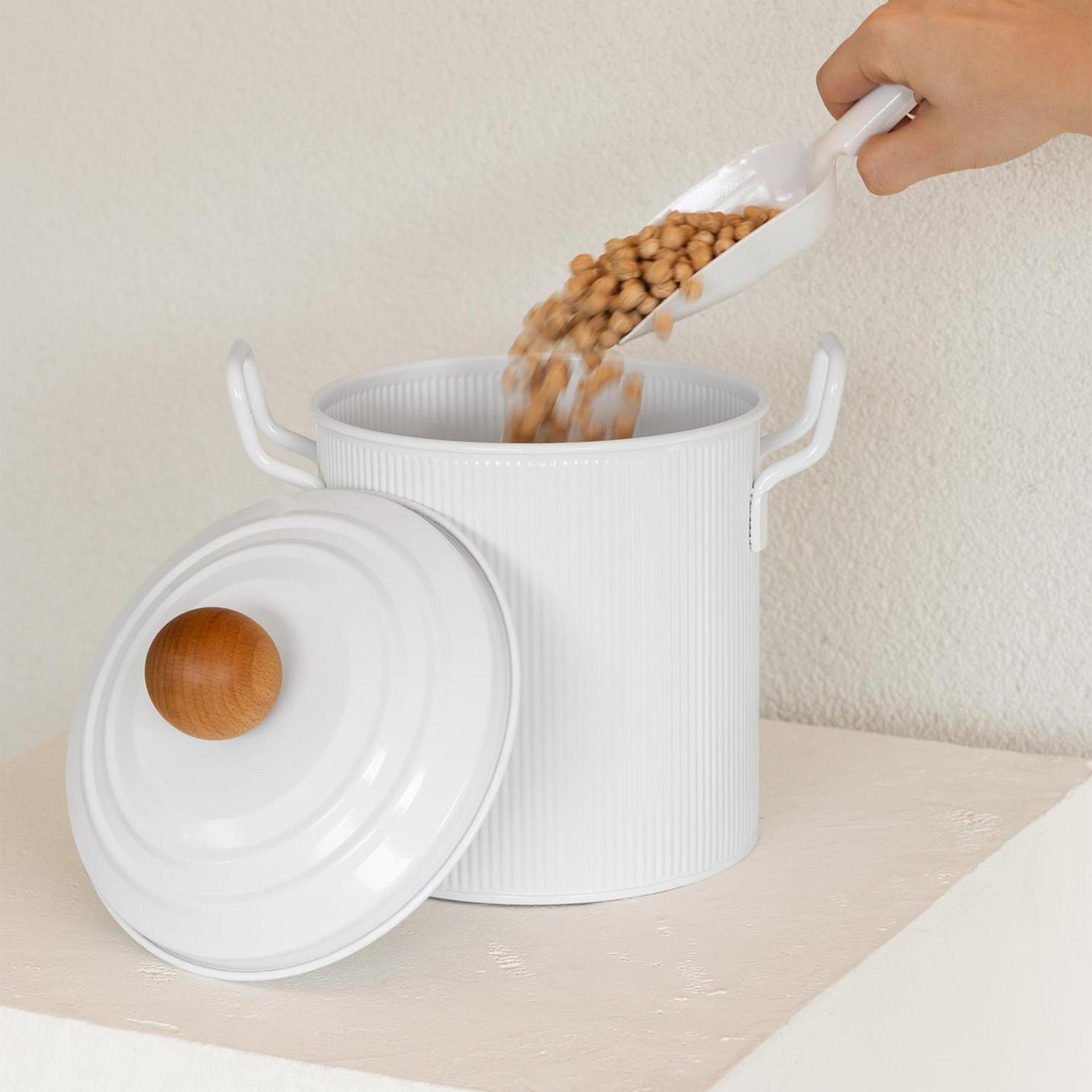 Stripe Bakliyat ve Deterjan Saklama Kabı Beyaz