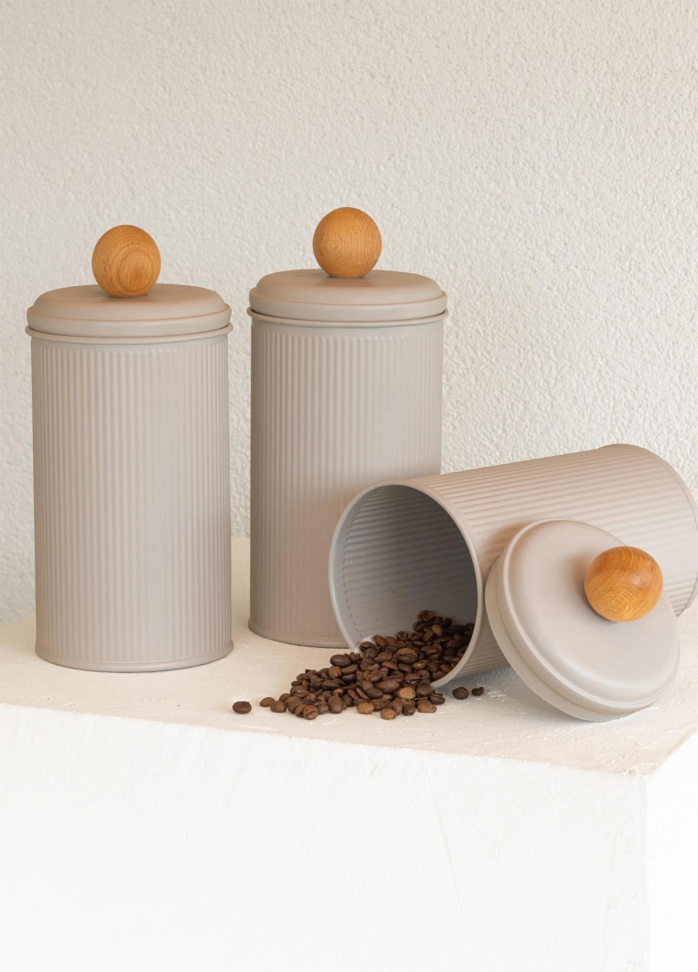 Stripe Çay Kahve Şeker Kavanozu Bej 1,20 Lt