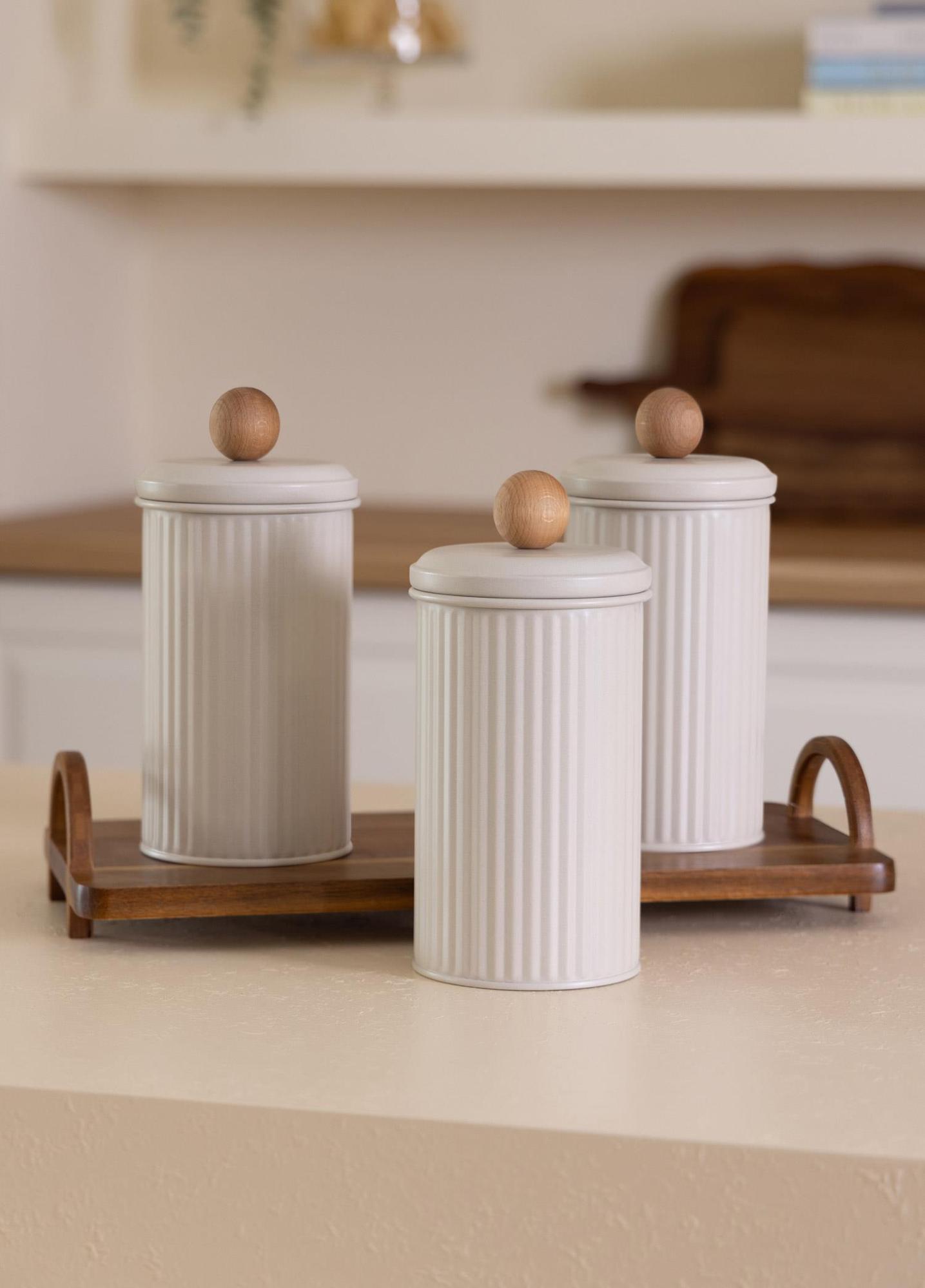 Stripe Çay Kahve Şeker Kavanozu Bej 1,20 Lt