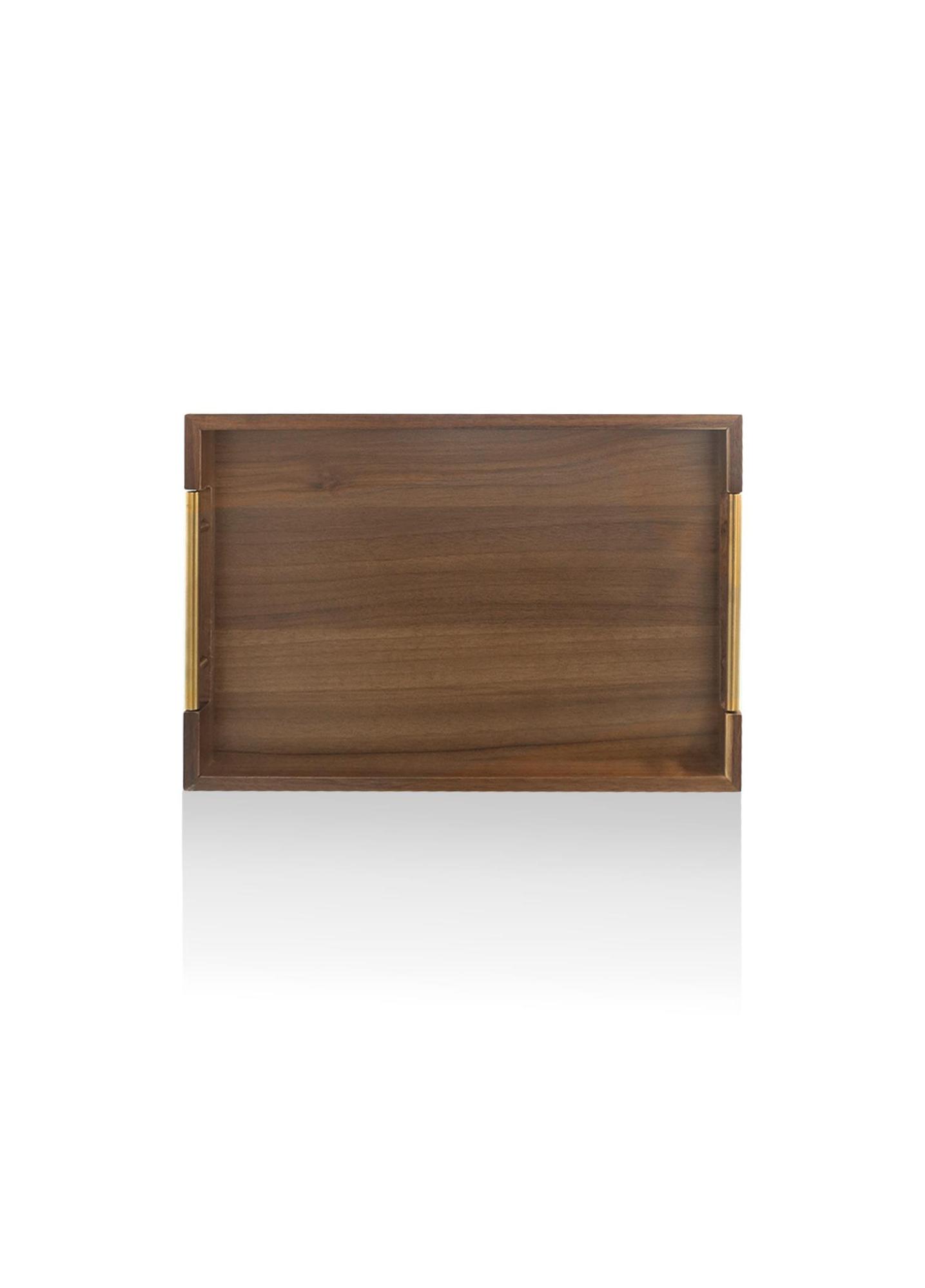 Natura Akasya Metal Kulplu Tepsi Gold 45x30x5 Cm