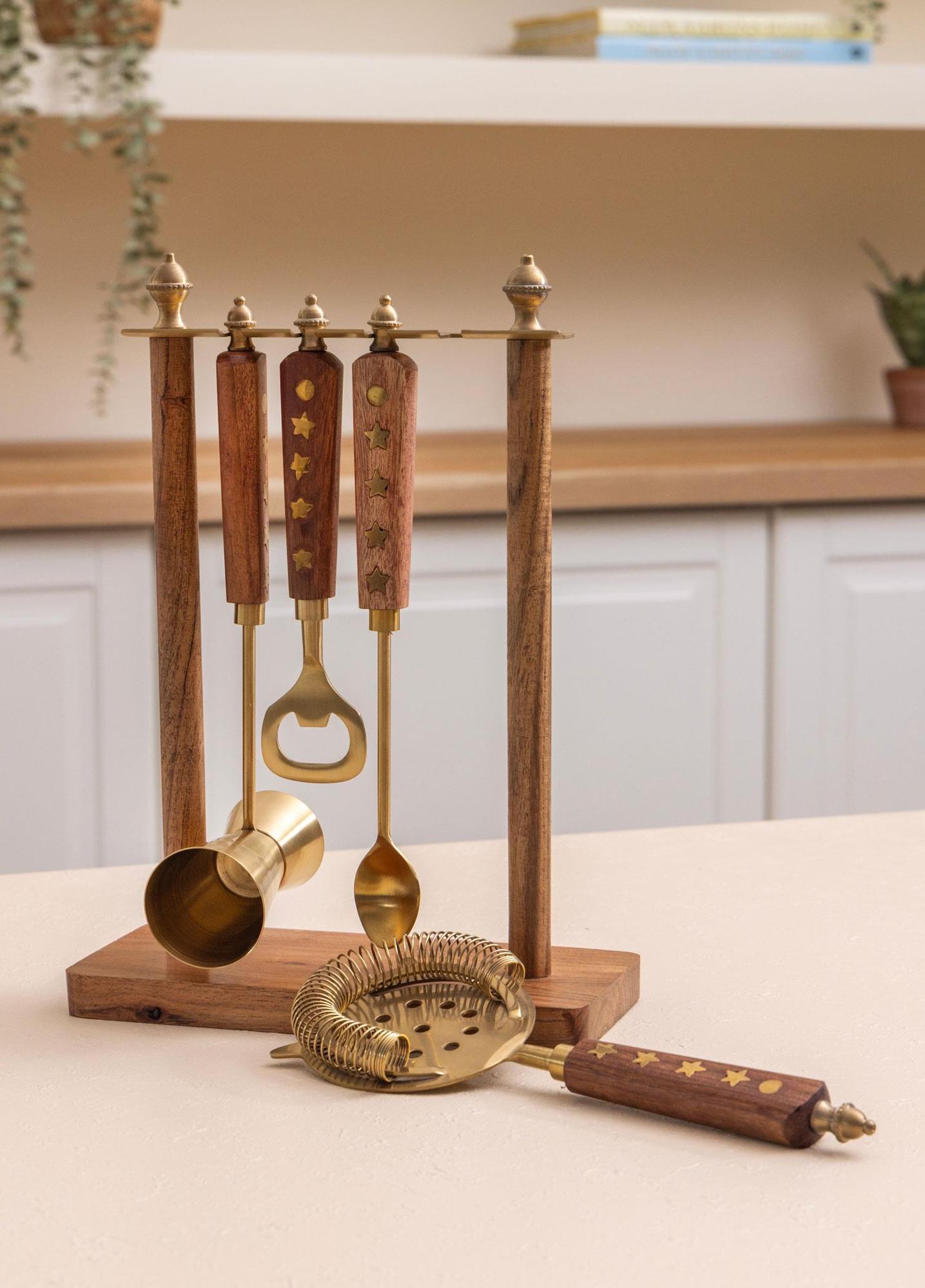 Wood Standlı Kokteyl Hazırlama Takımı 4 Parça