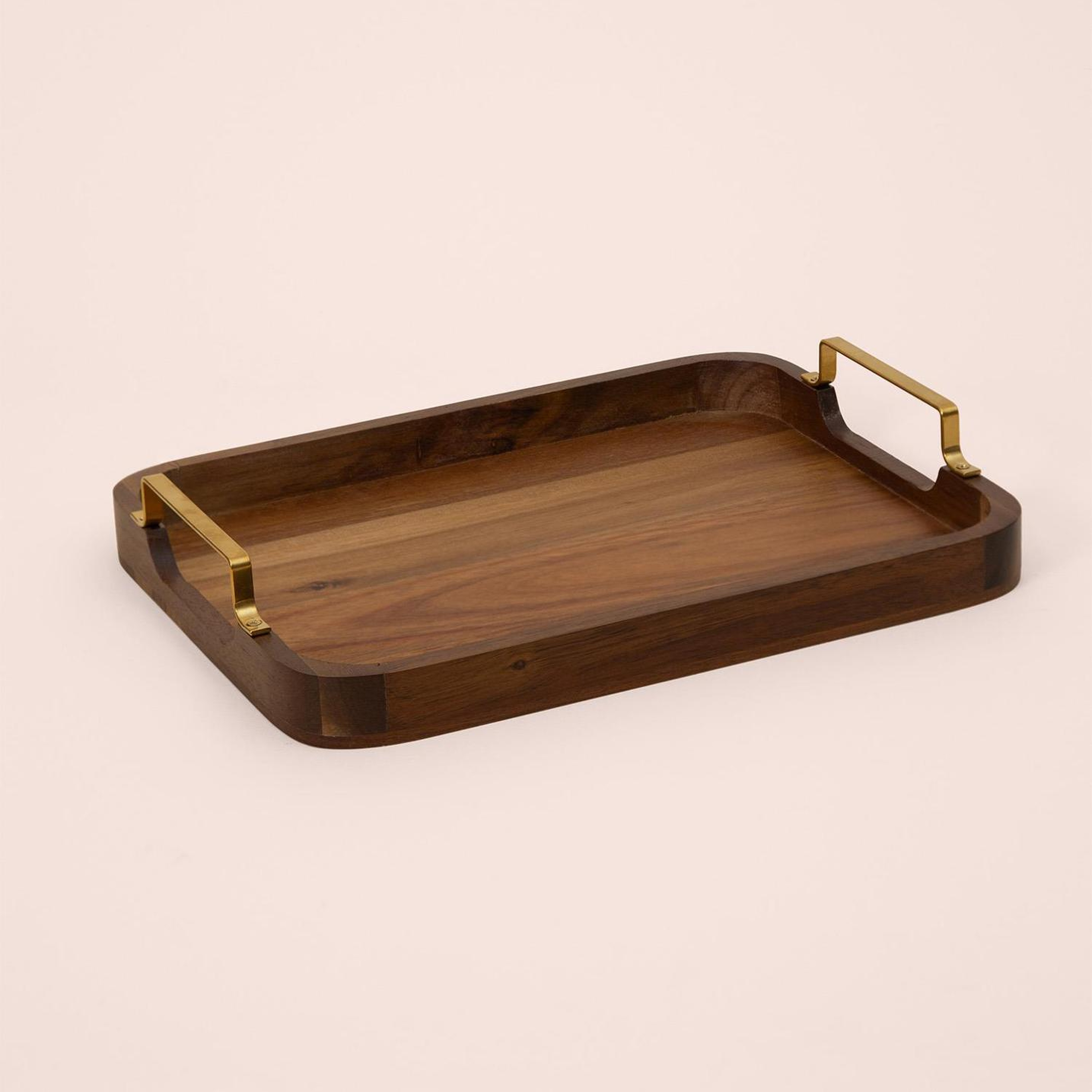 Natura Metal Kollu Akasya Tepsi 30x23 cm