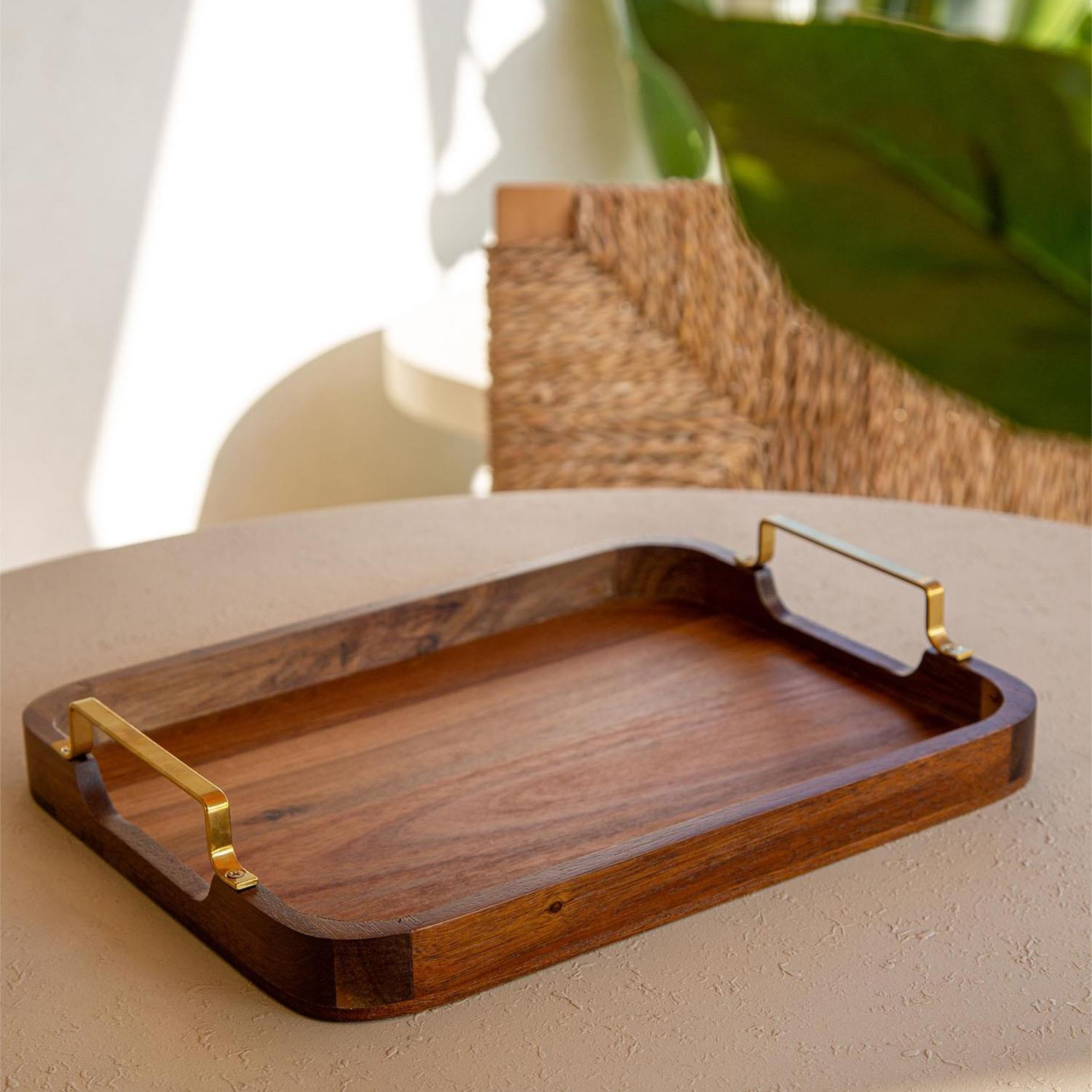 Natura Metal Kollu Akasya Tepsi 30x23 cm