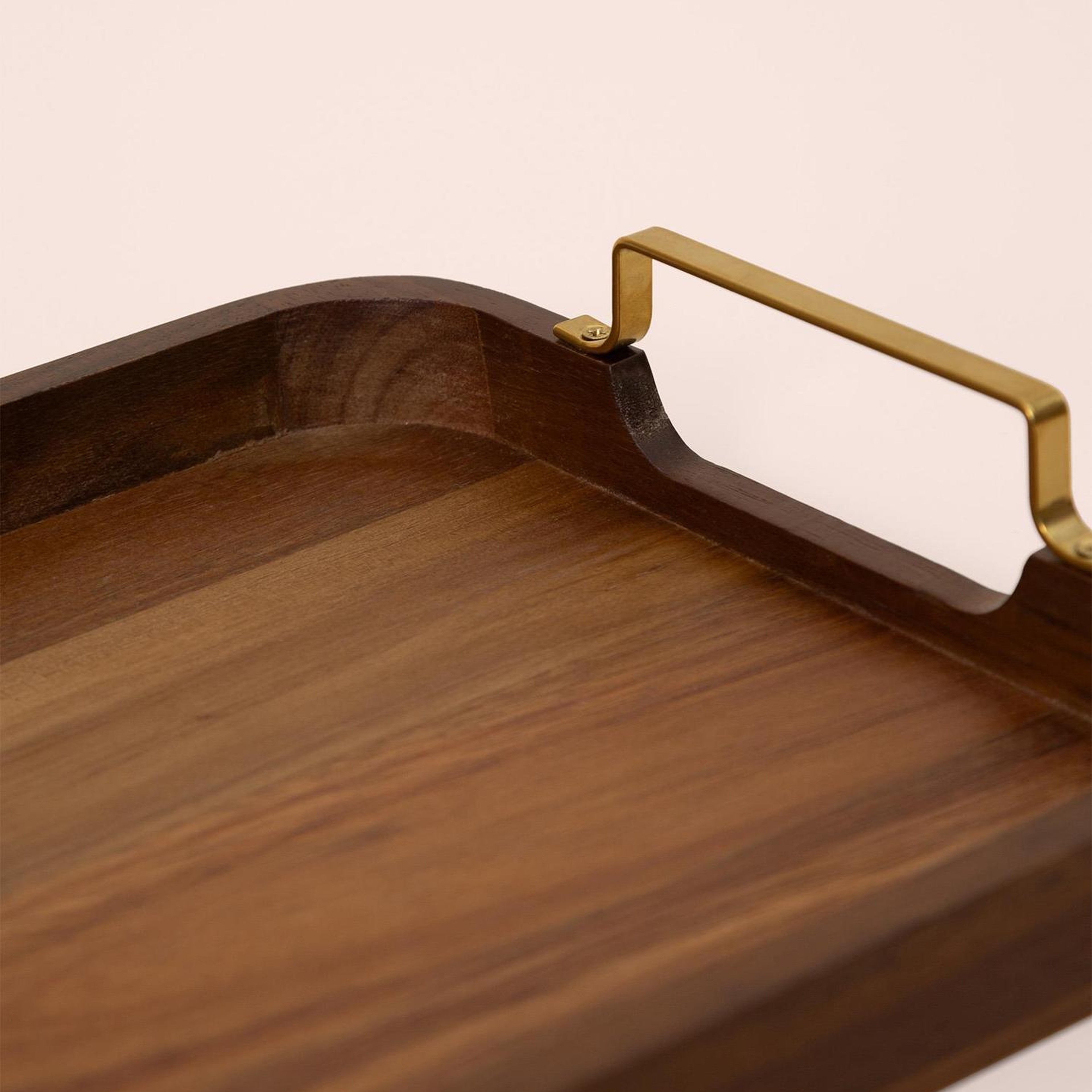 Natura Metal Kollu Akasya Tepsi 30x23 cm