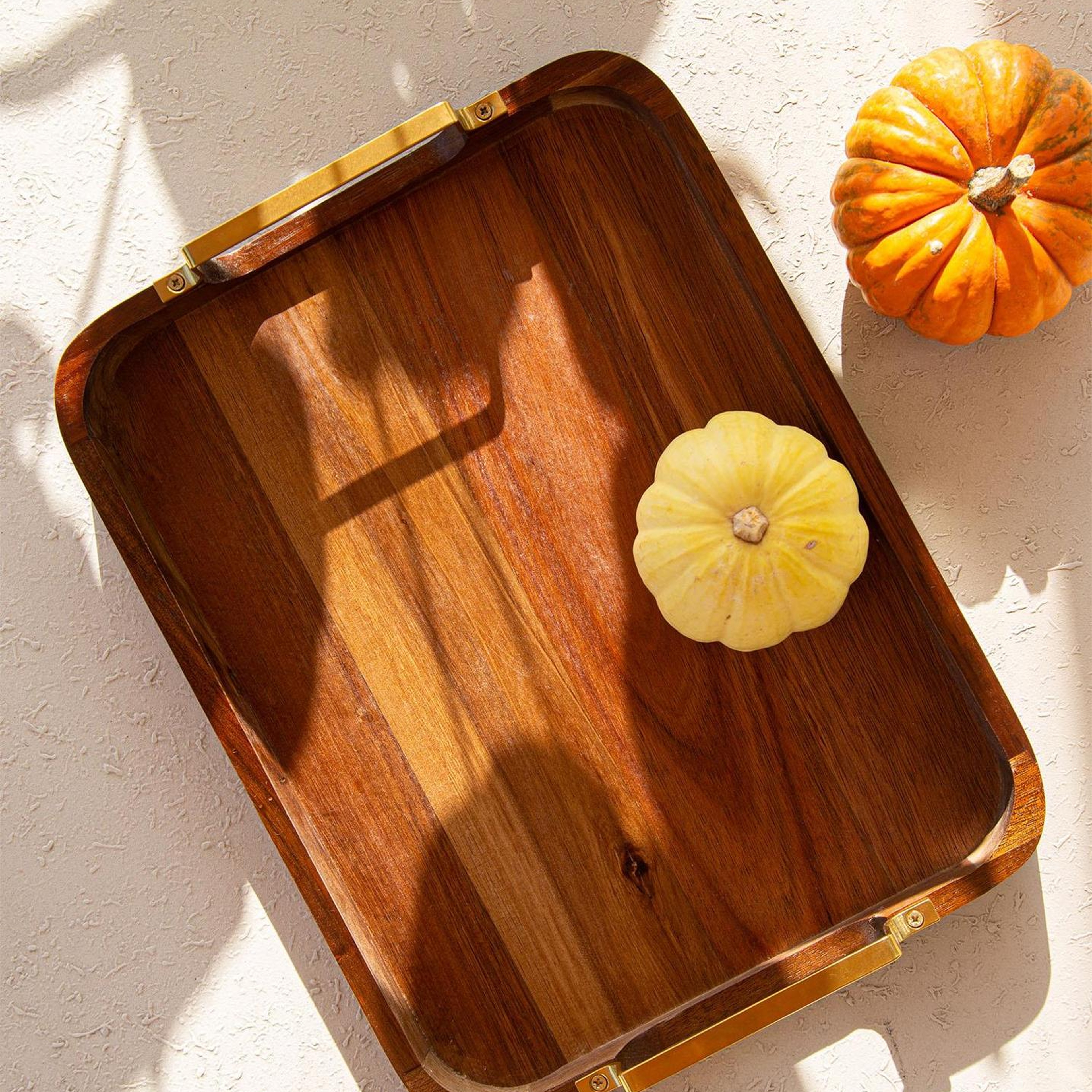 Natura Metal Kollu Akasya Tepsi 30x23 cm