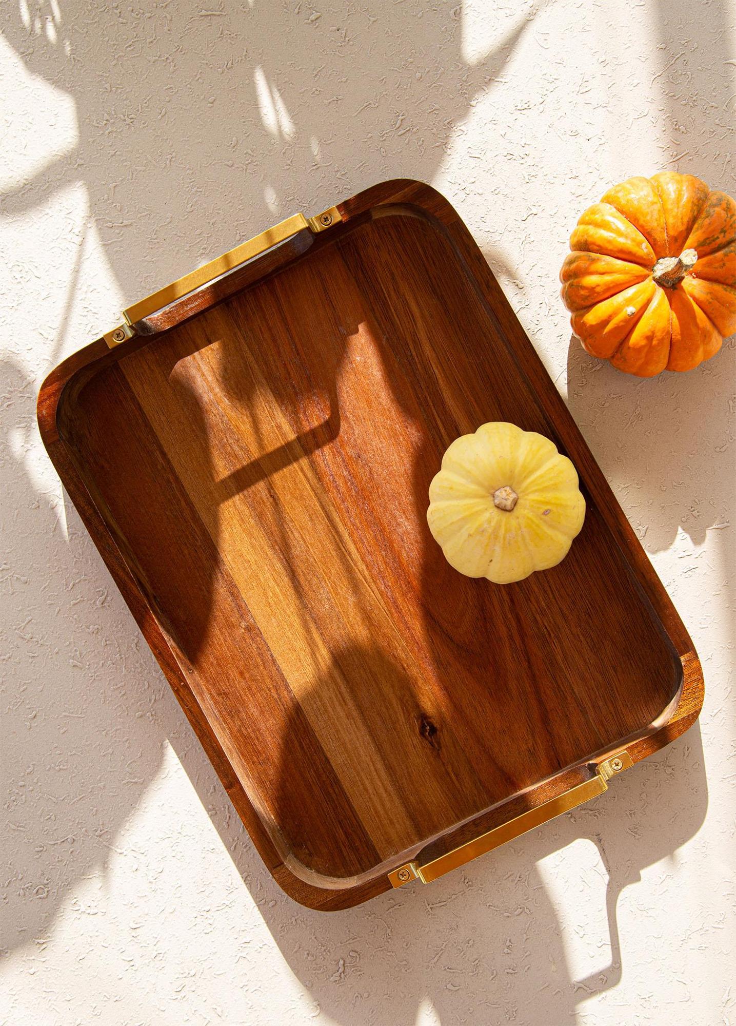 Natura Metal Kollu Akasya Tepsi 30x23 cm