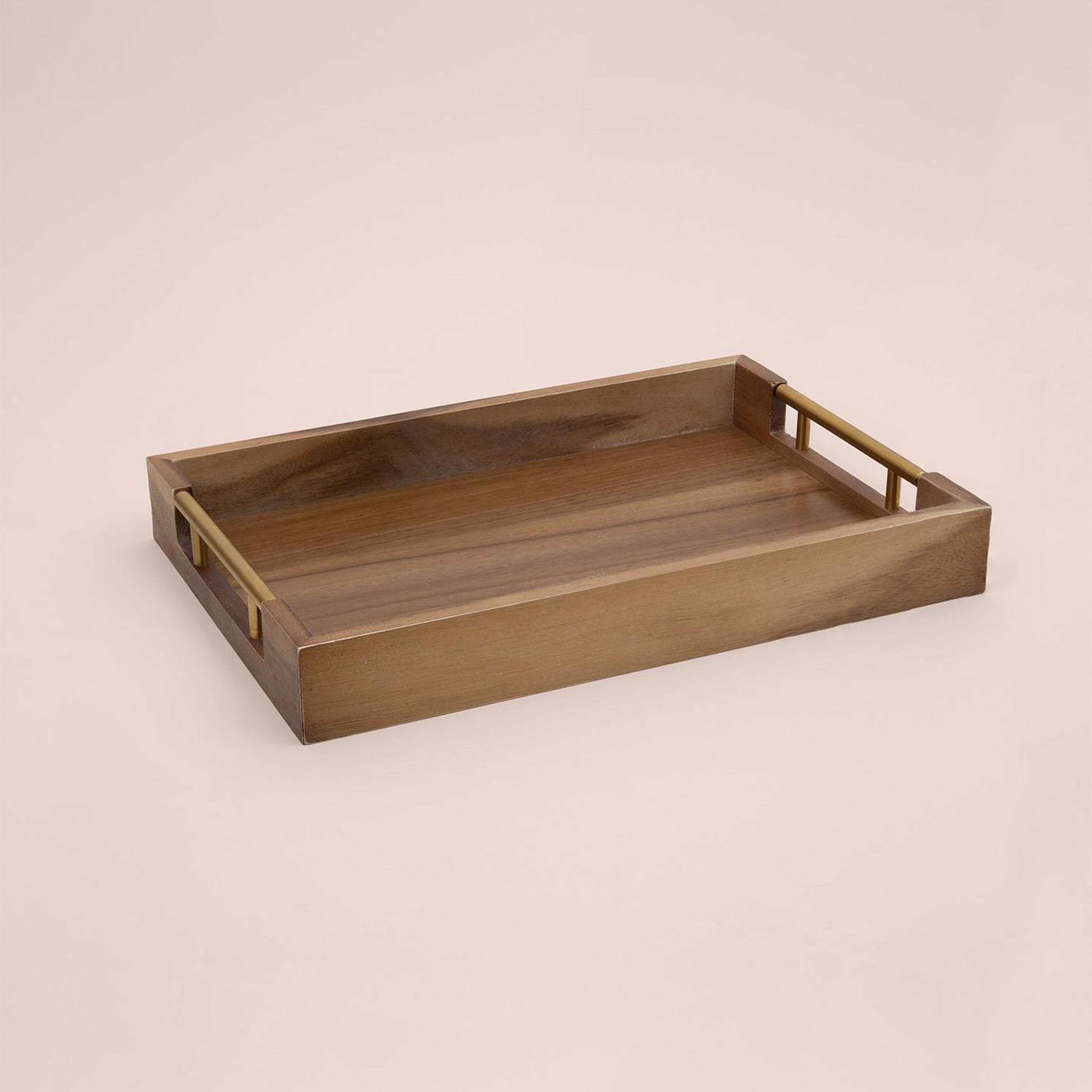 Natura Akasya Metal Kulplu Tepsi Gold 38x26x5 Cm