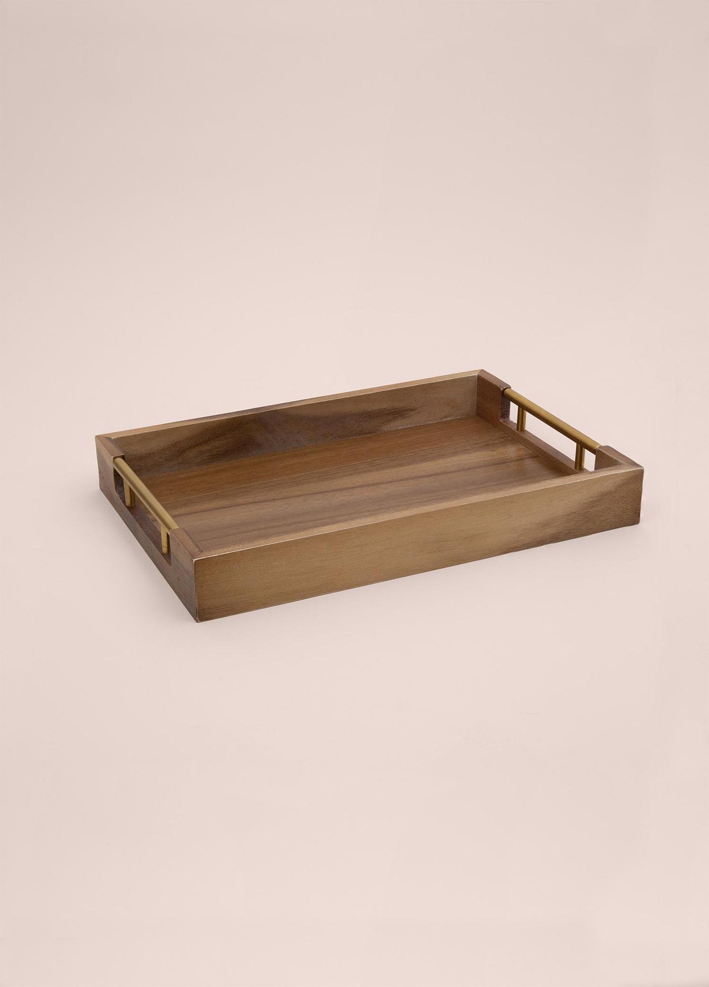 Natura Akasya Metal Kulplu Tepsi Gold 38x26x5 Cm