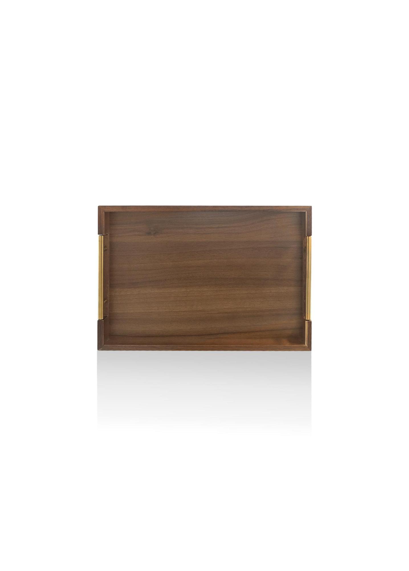 Natura Akasya Metal Kulplu Tepsi Gold 38x26x5 Cm