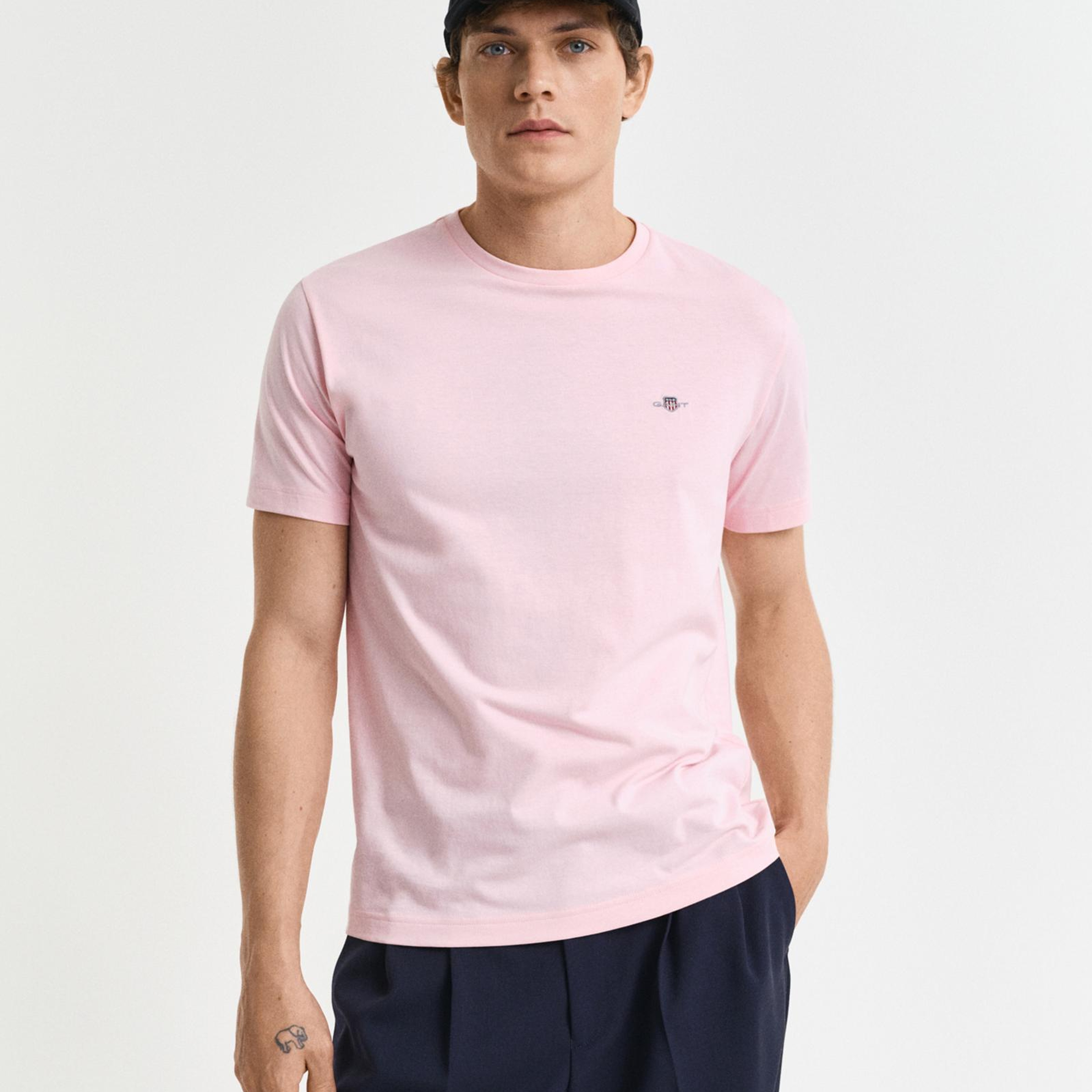 GANT Erkek Pembe Regular Fit Bisiklet Yaka T-Shirt