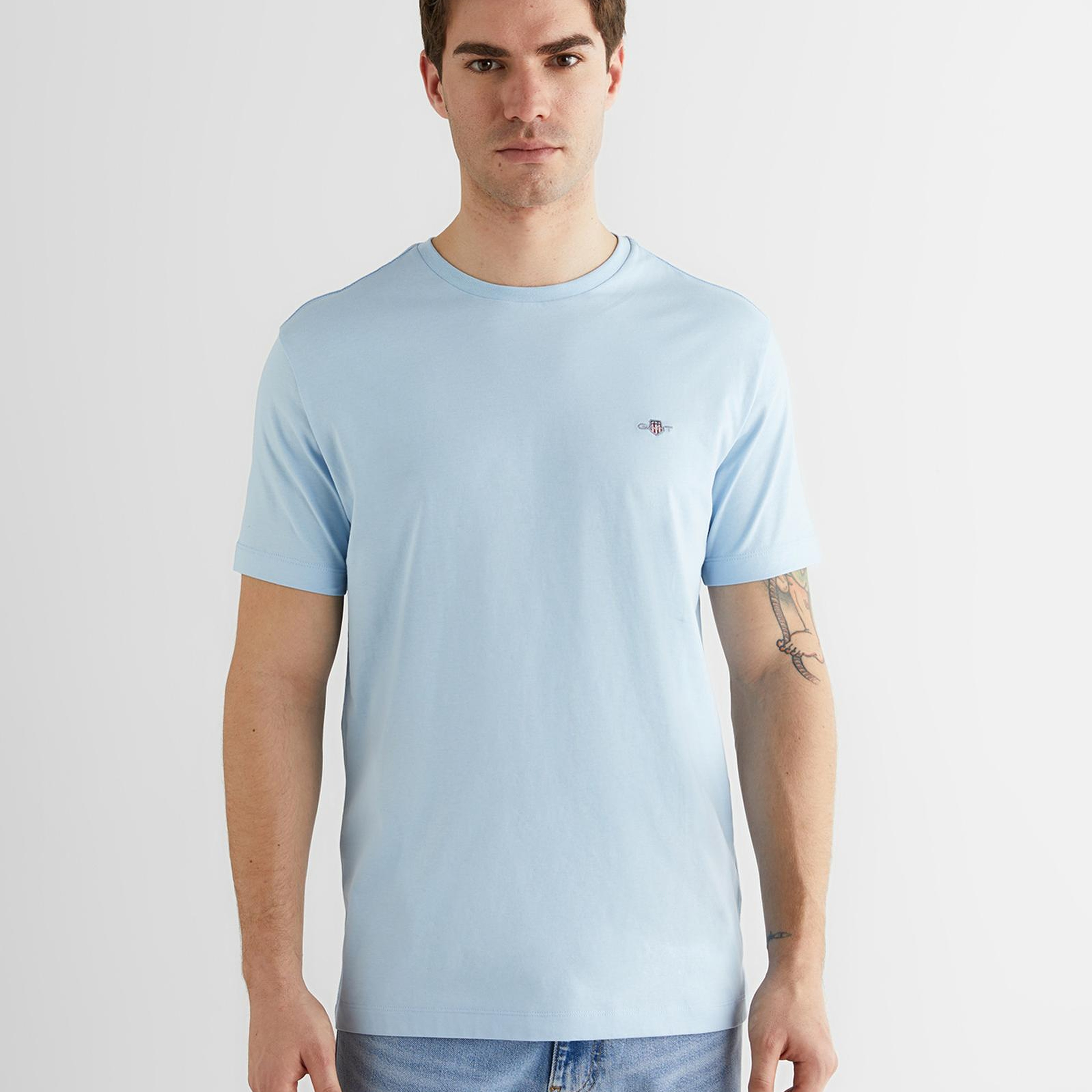 GANT Erkek Mavi Bisiklet Yaka Regular Fit Logolu T-Shirt