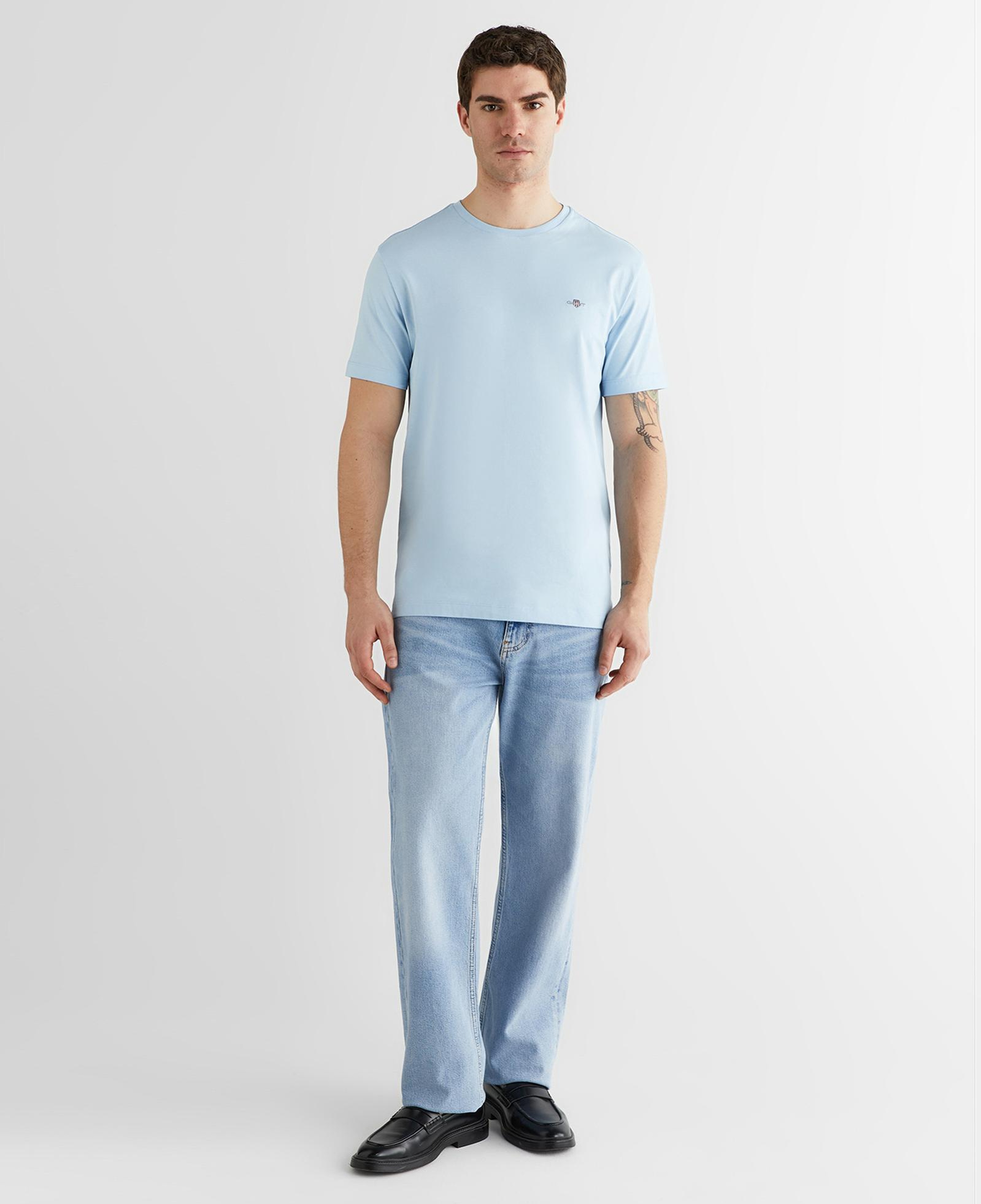 GANT Erkek Mavi Bisiklet Yaka Regular Fit Logolu T-Shirt