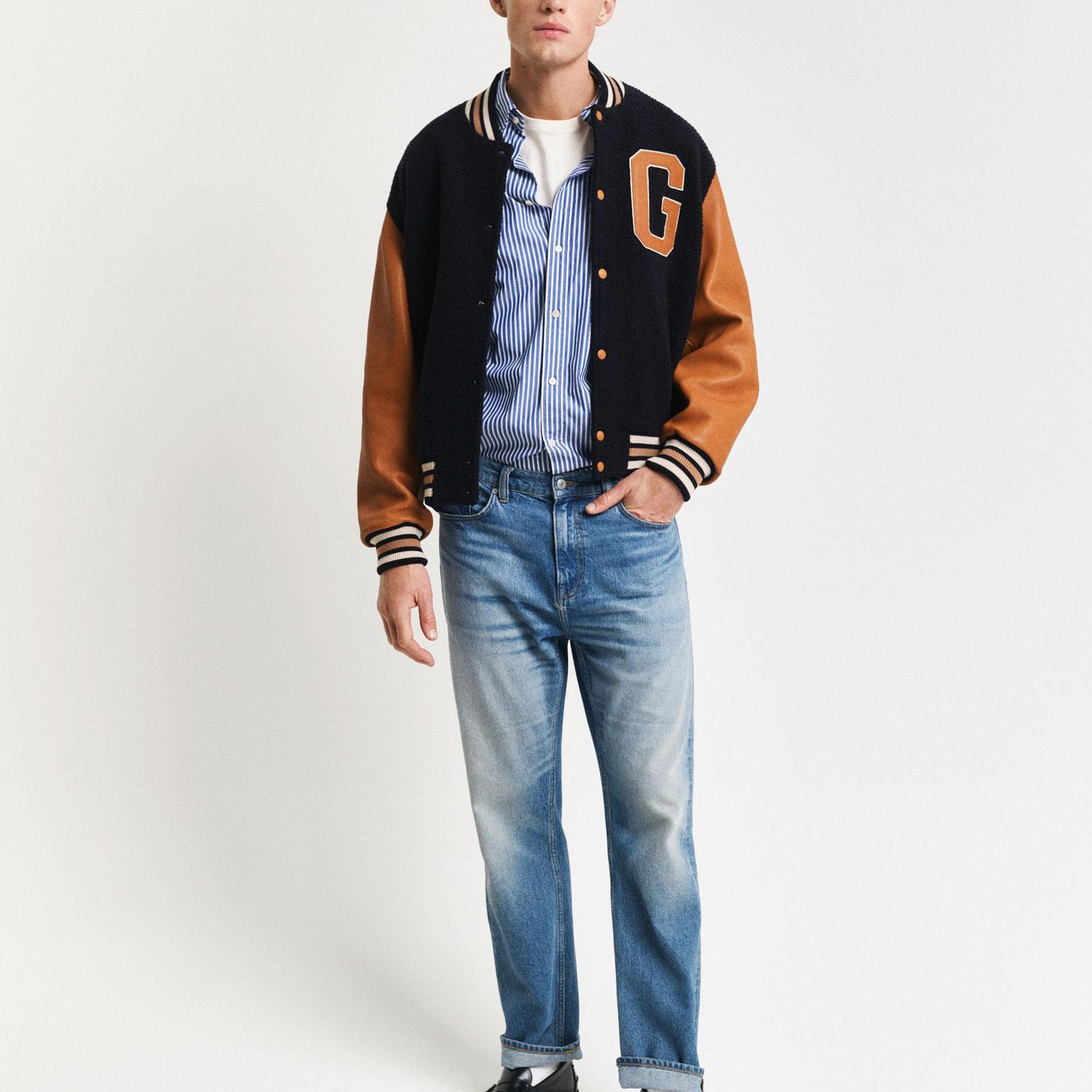 GANT Erkek Mavi Regular Fit Düğmeli Yaka Çizgili Poplin Gömlek