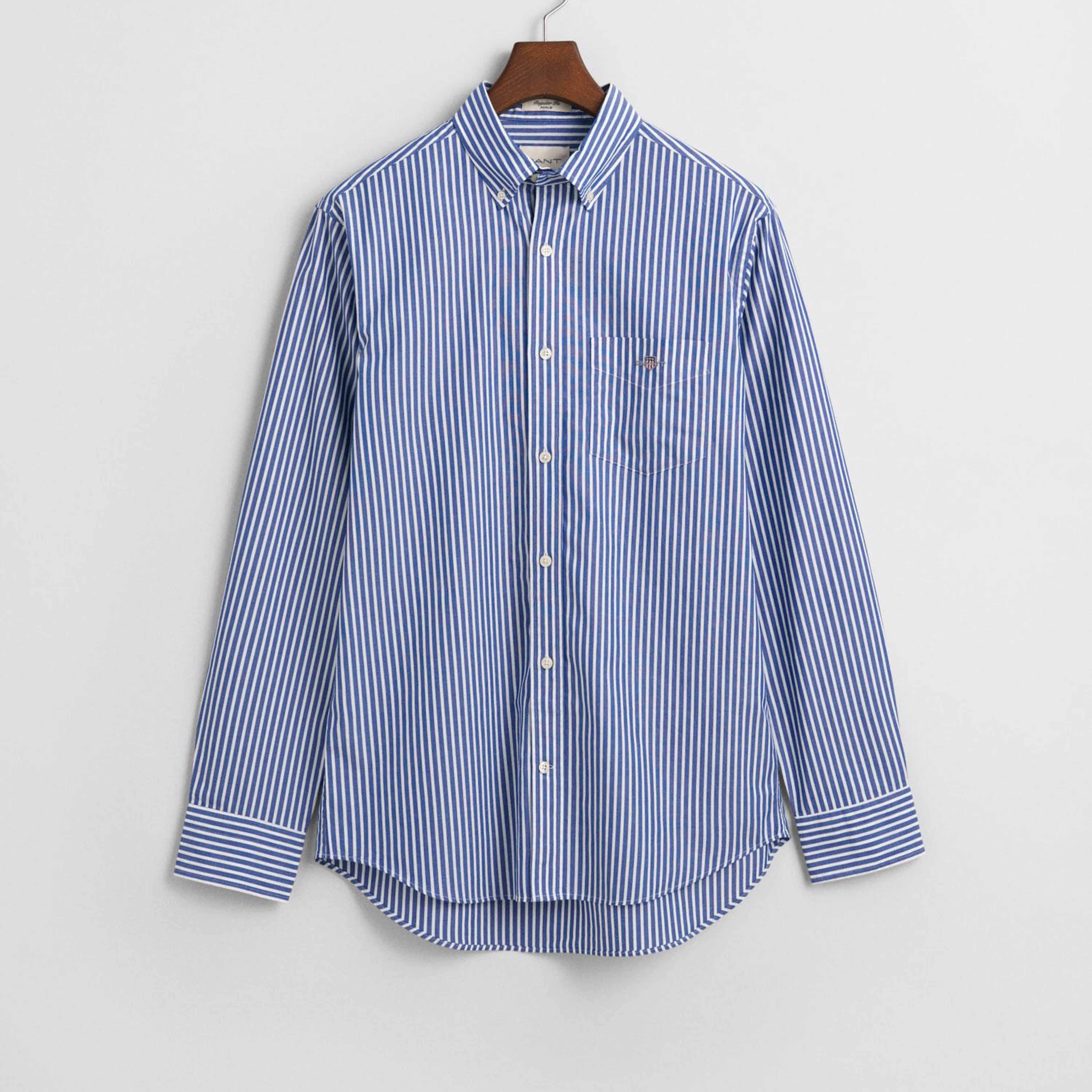 GANT Erkek Mavi Regular Fit Düğmeli Yaka Çizgili Poplin Gömlek