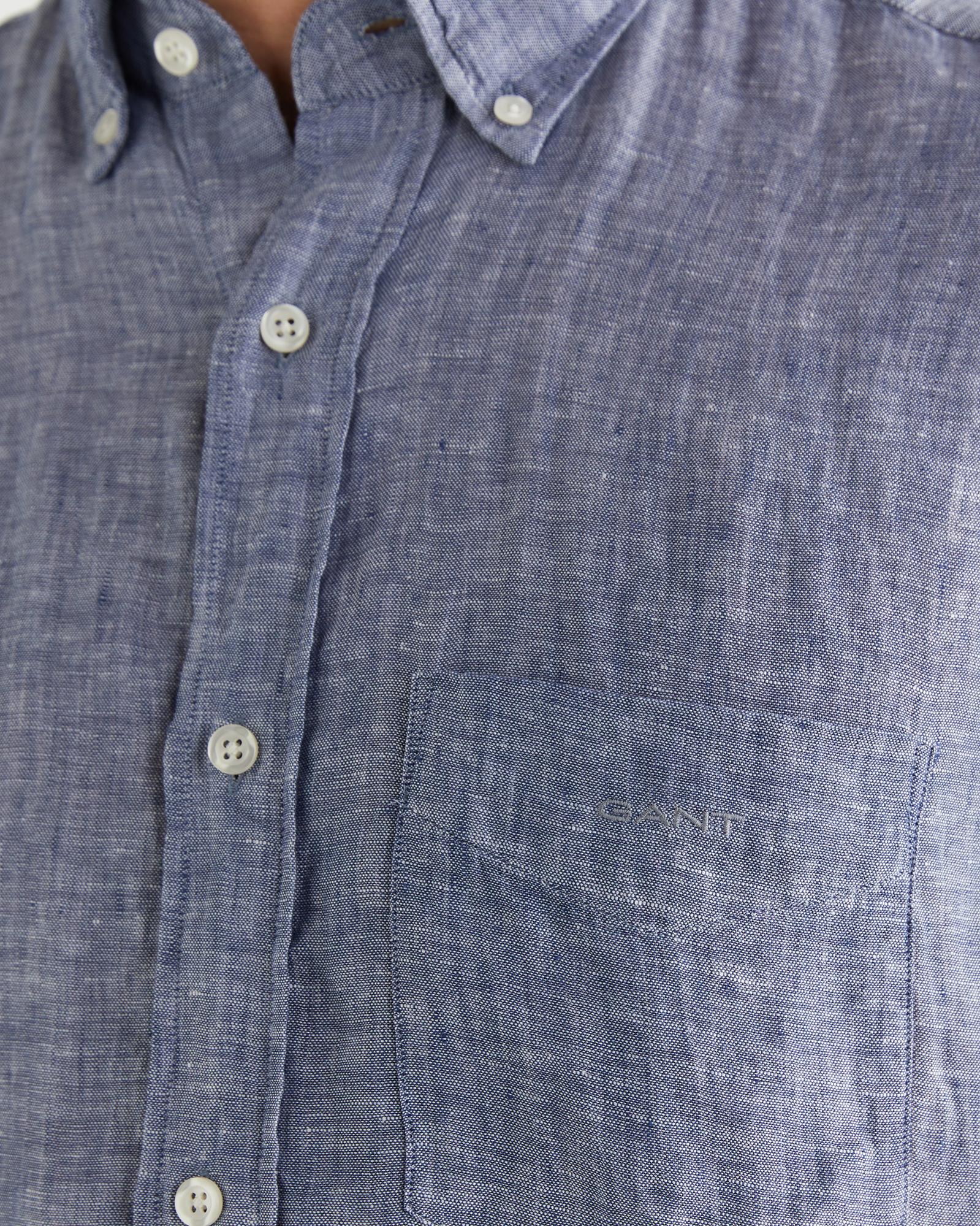 GANT Erkek Mavi Regular Fit Klasik Yaka Keten Gömlek