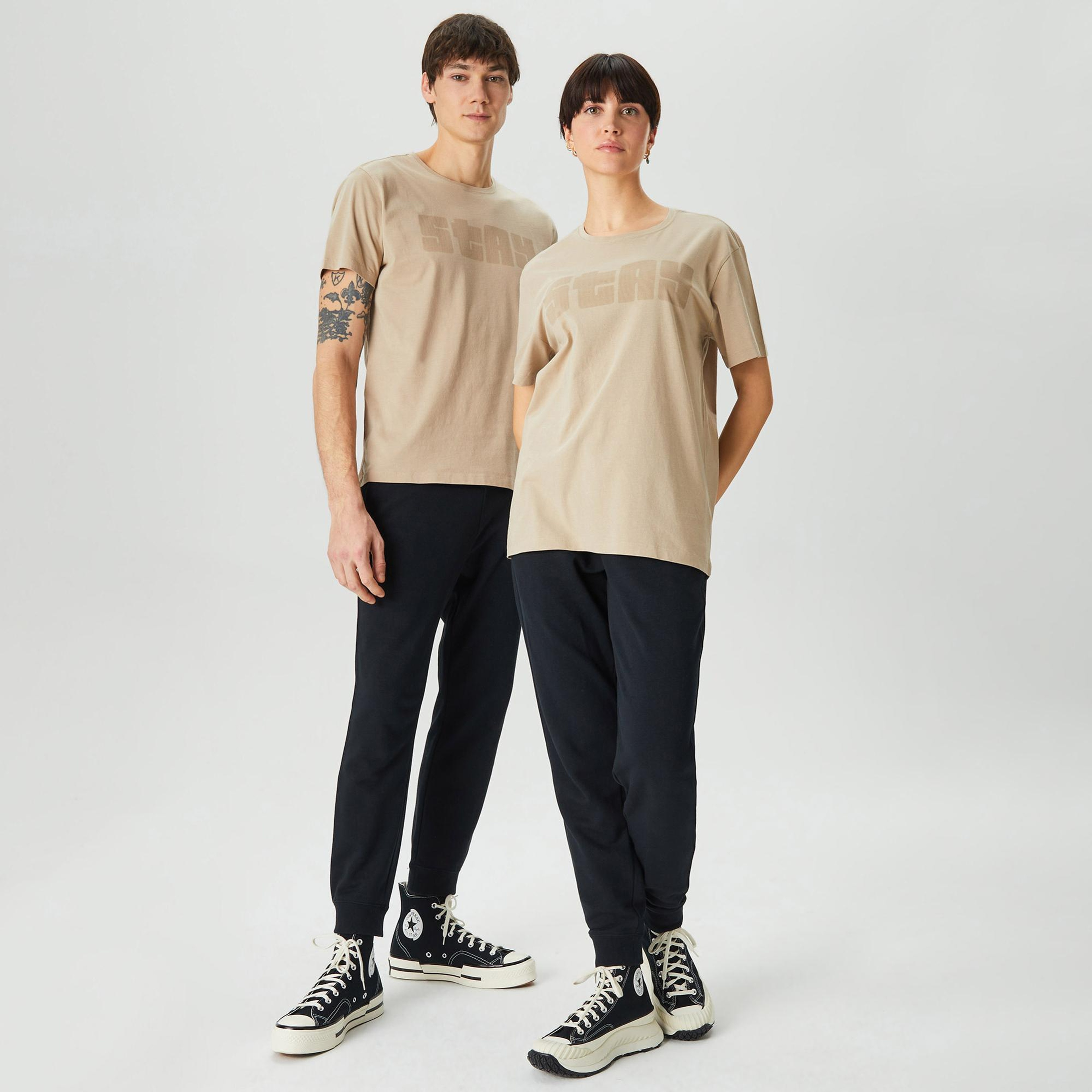 The Stay Line Ghost Print Unisex Bej T-Shirt