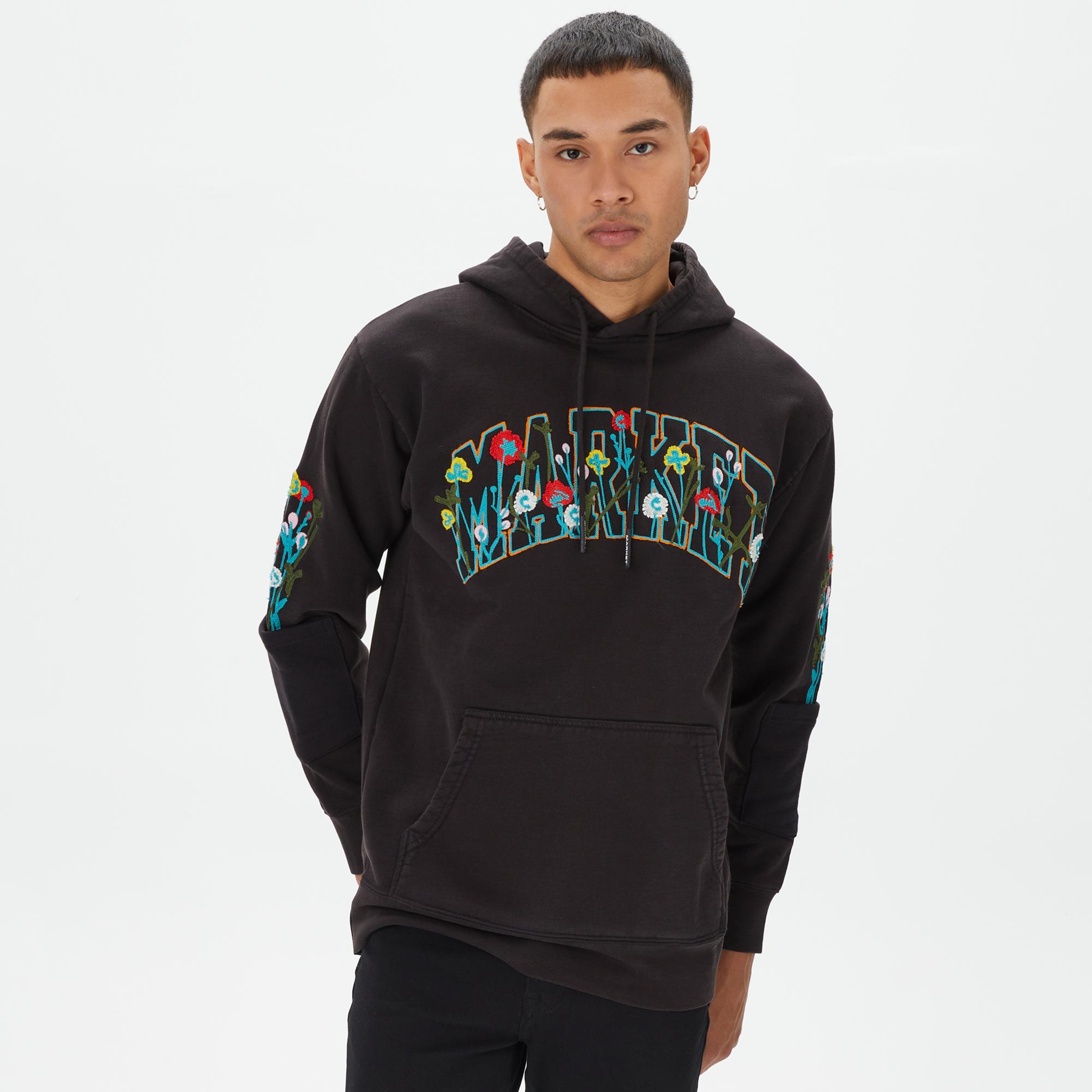 Market Bouquet Pullover Erkek Siyah Hoodie
