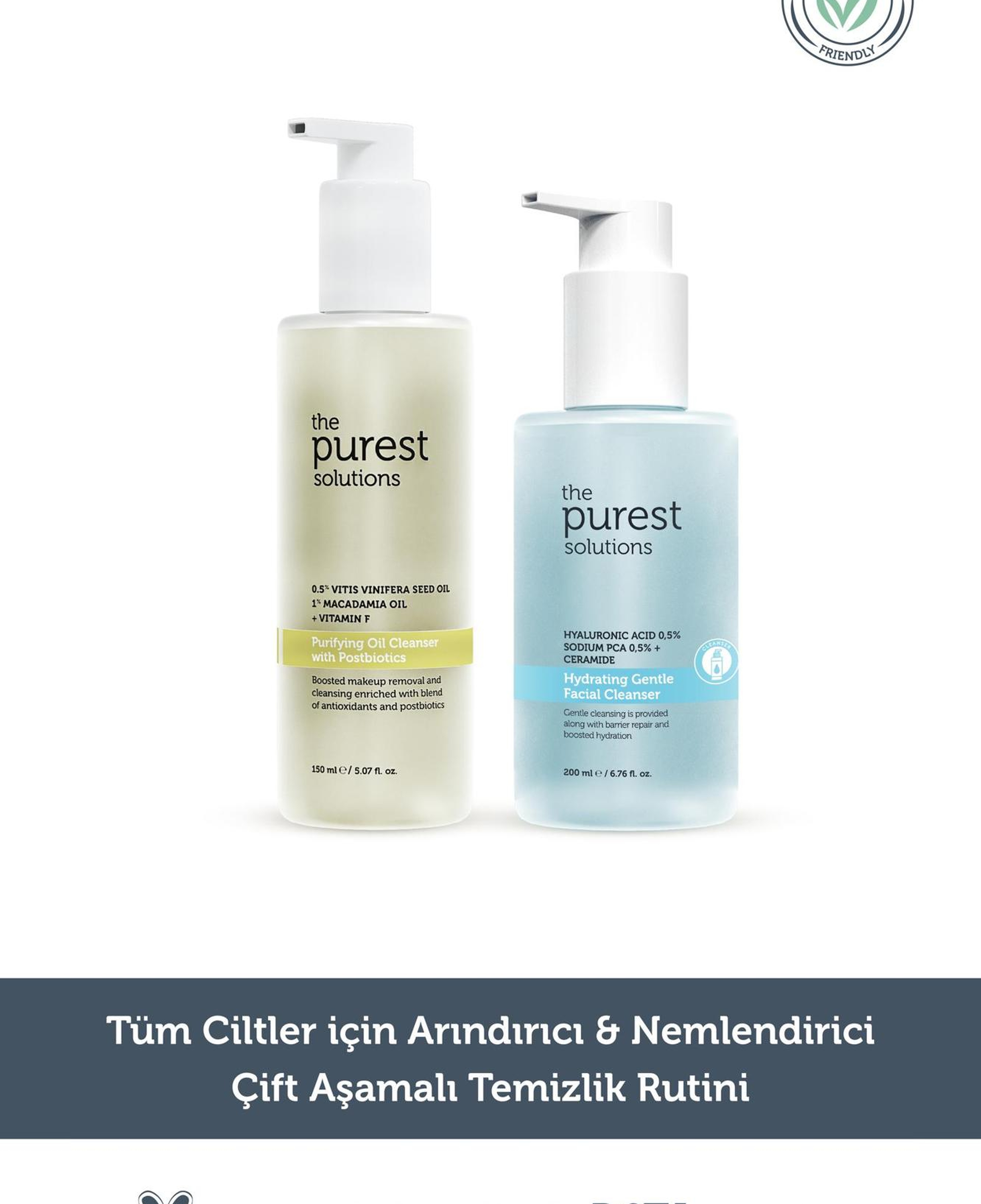 The Purest Solutions Tüm Cilt Tipleri için Arındırıcı&Nemlendirici Çift Aşamalı Temizlik Rutini
