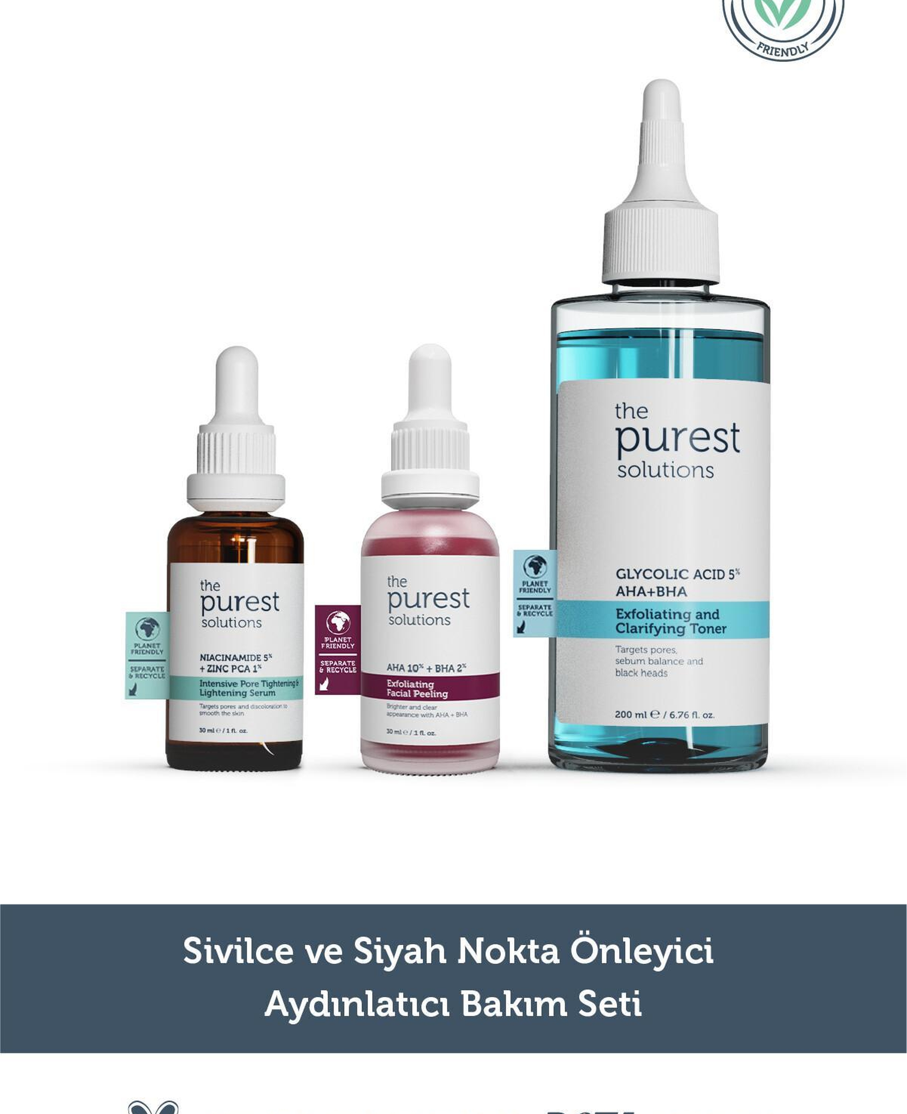 The Purest Solutions Sivilce ve Siyah Nokta Önlemeye Yardımcı Aydınlatıcı Bakım Seti 200 ml + 30 ml + 30 ml
