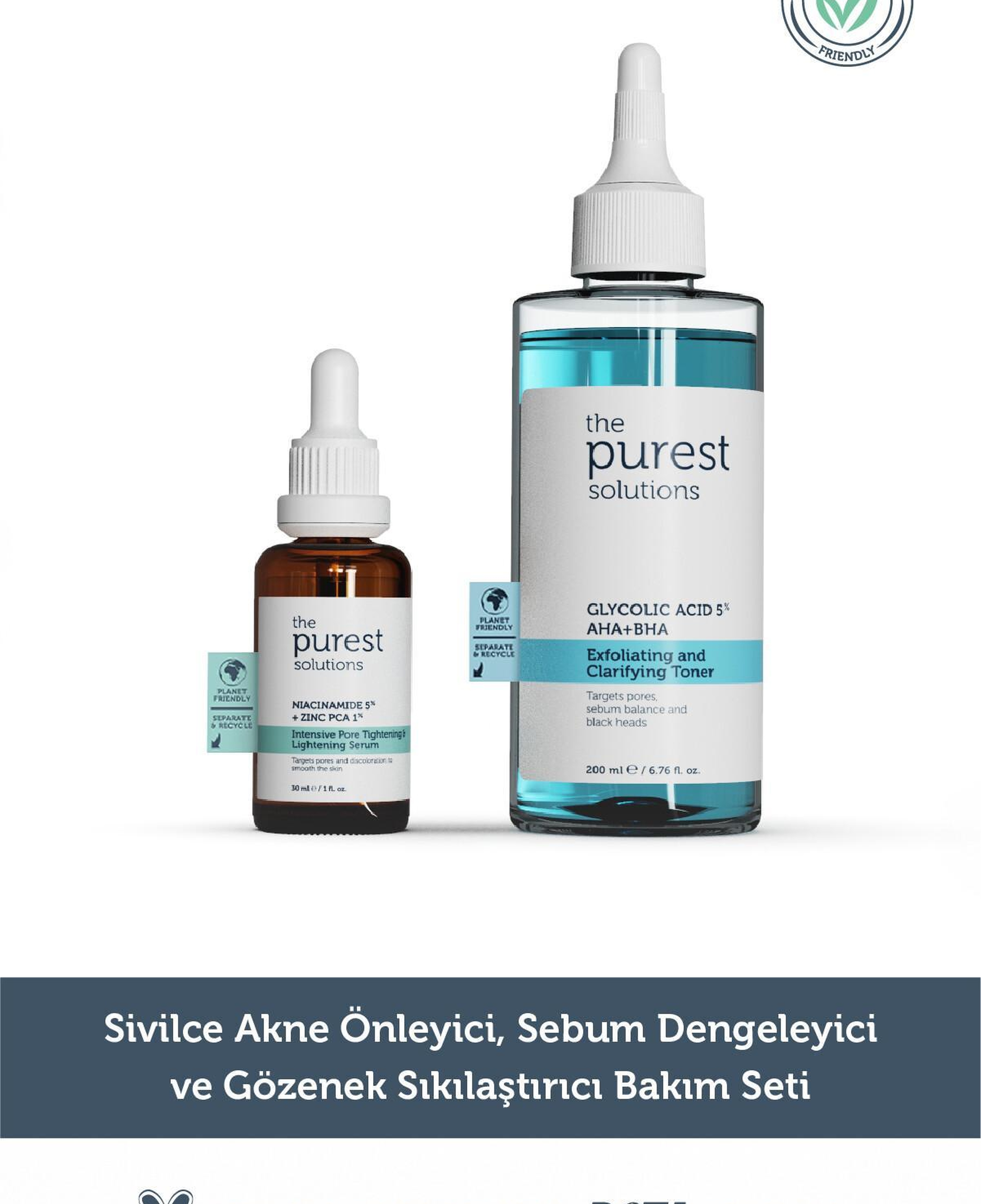 The Purest Solutions Sivilce Akne Karşıtı Sebum Dengeleme ve Gözenek Sıkılaştırmaya Yardımcı Bakım Seti 30 ml + 200 ml