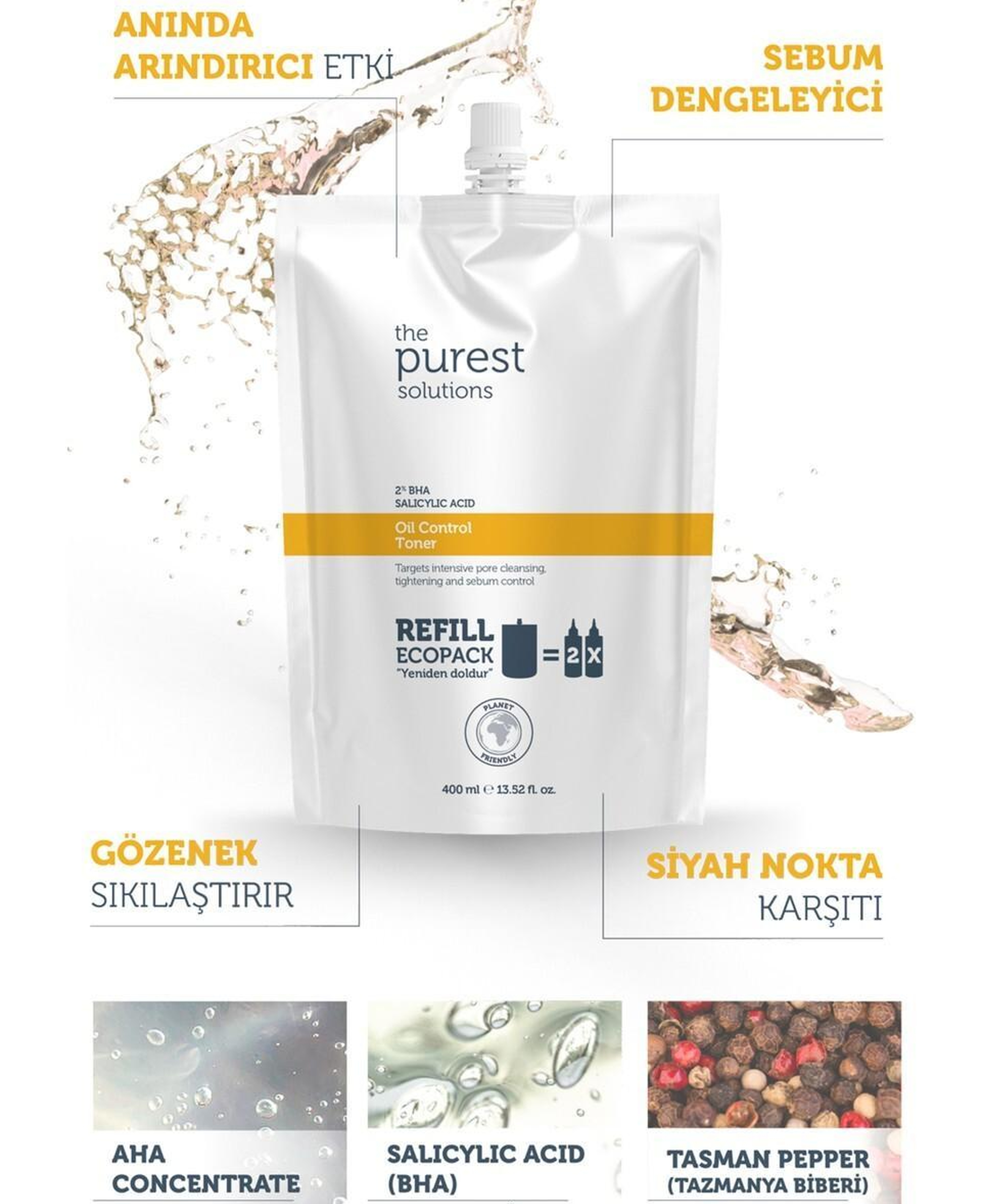 Sivilce & Siyah Nokta Karşıtı Salisilik Asit Tonik(Yağlı-Karma Ciltler) Ekolojik Yedek Paket 400ml