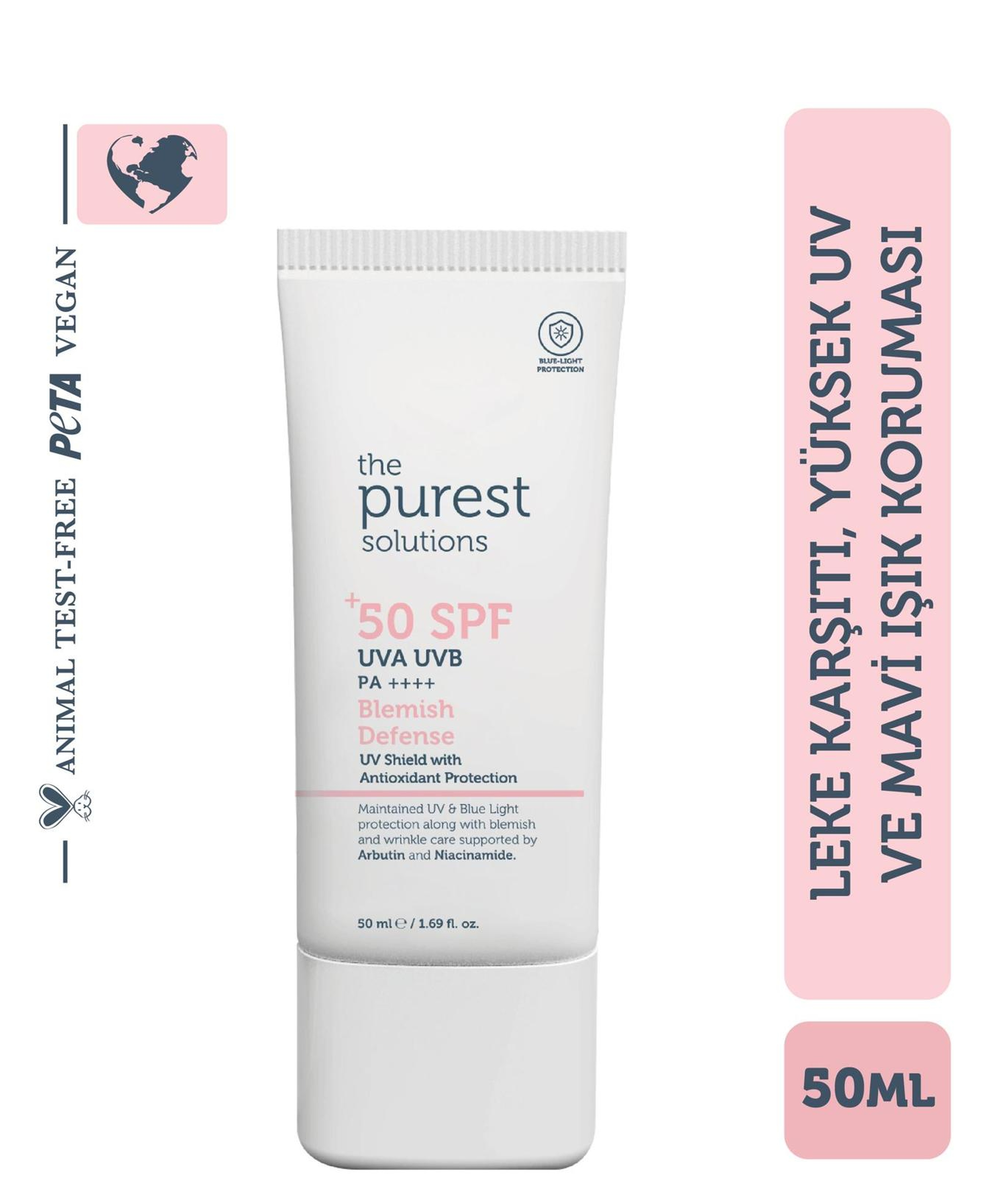 The Purest Solutions Lekeli Ciltler İçin Antioksidan Destekli Güneş Kremi,  50+ SPF UVA/UVB Blemish Defense - Antioxidant Protection 50 ML