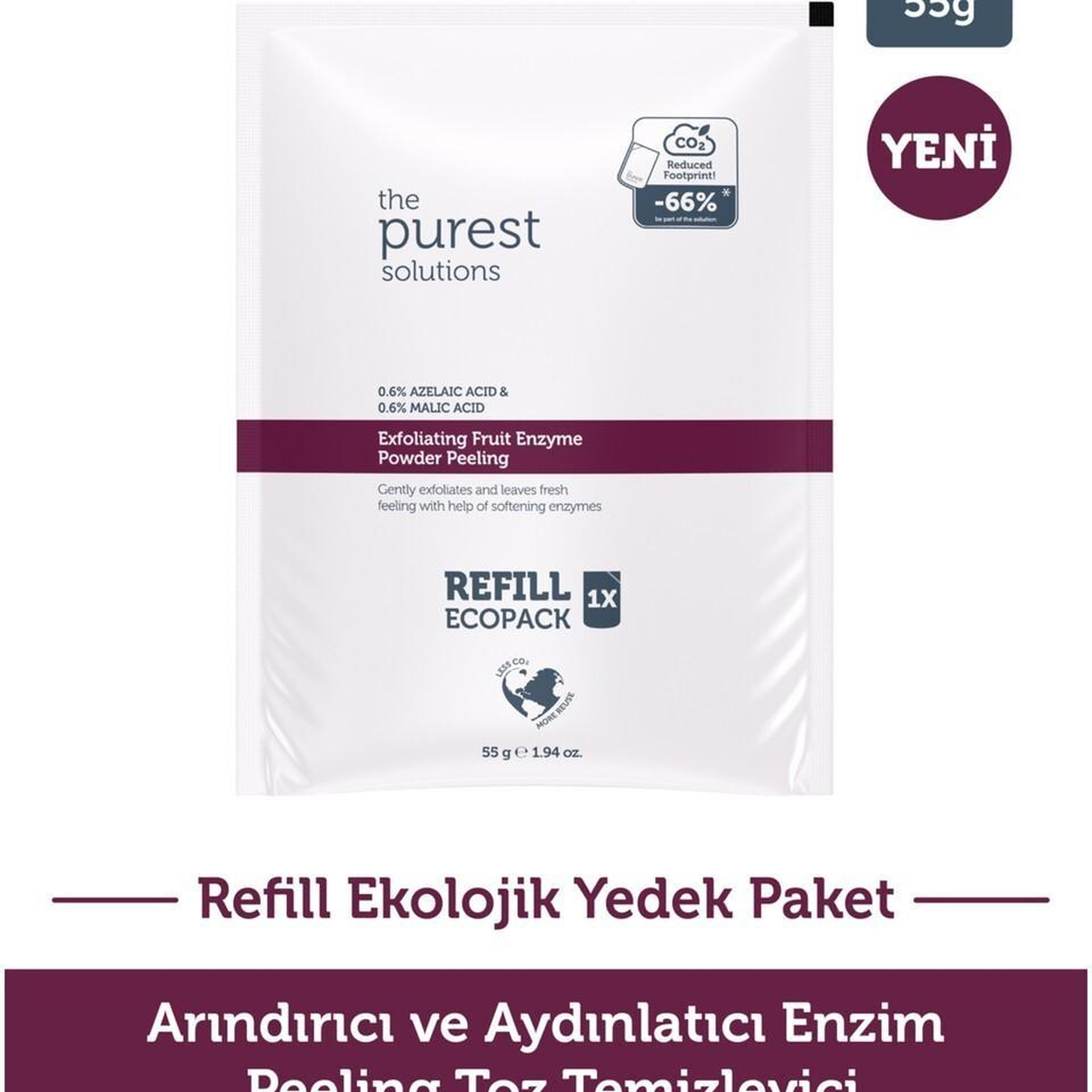 Arındırıcı ve Aydınlatıcı Enzim Peeling Toz Temizleyici 55 gr (%0,6 Azelaic Acid & Malic Acid)