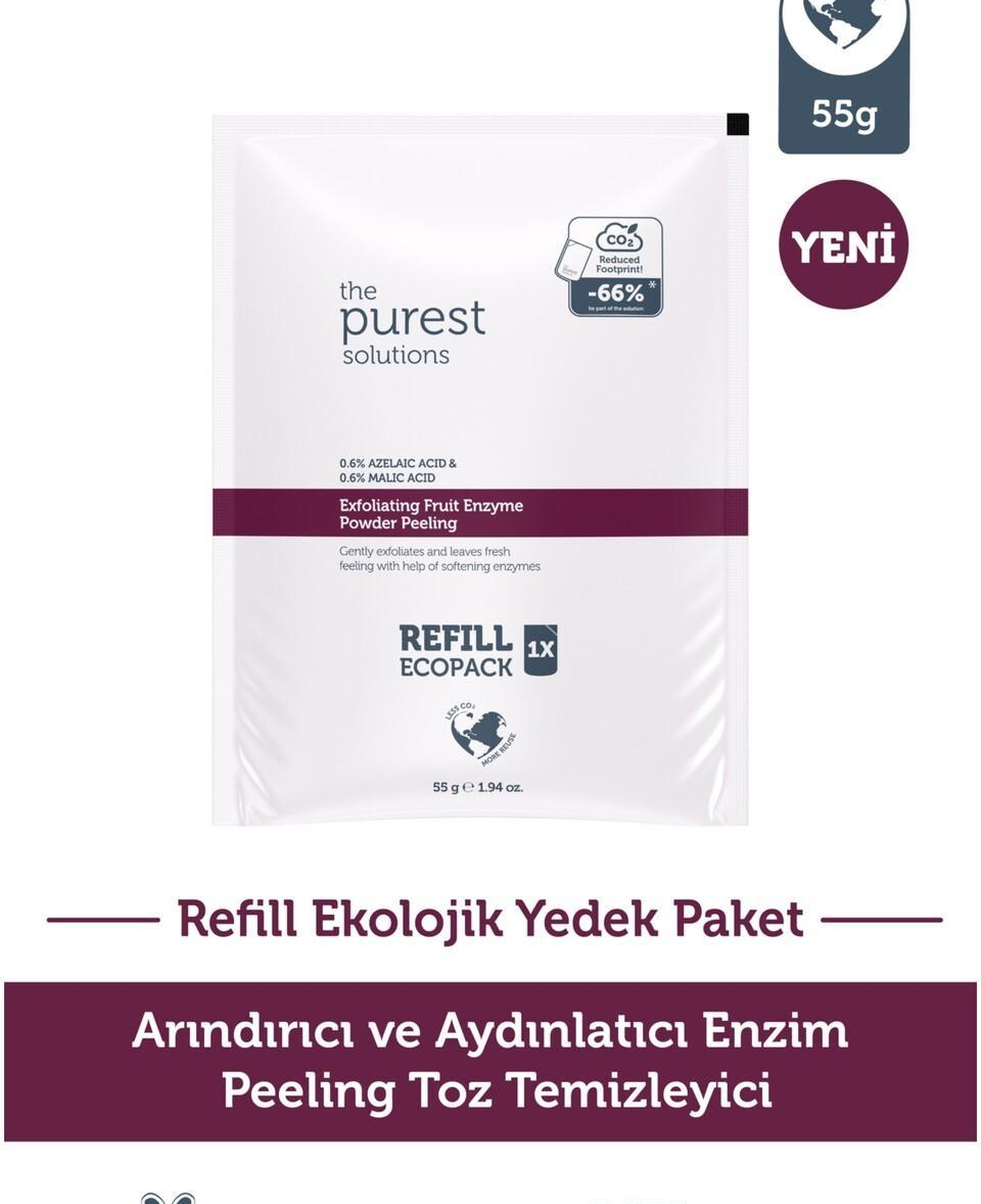 Arındırıcı ve Aydınlatıcı Enzim Peeling Toz Temizleyici 55 gr (%0,6 Azelaic Acid & Malic Acid)
