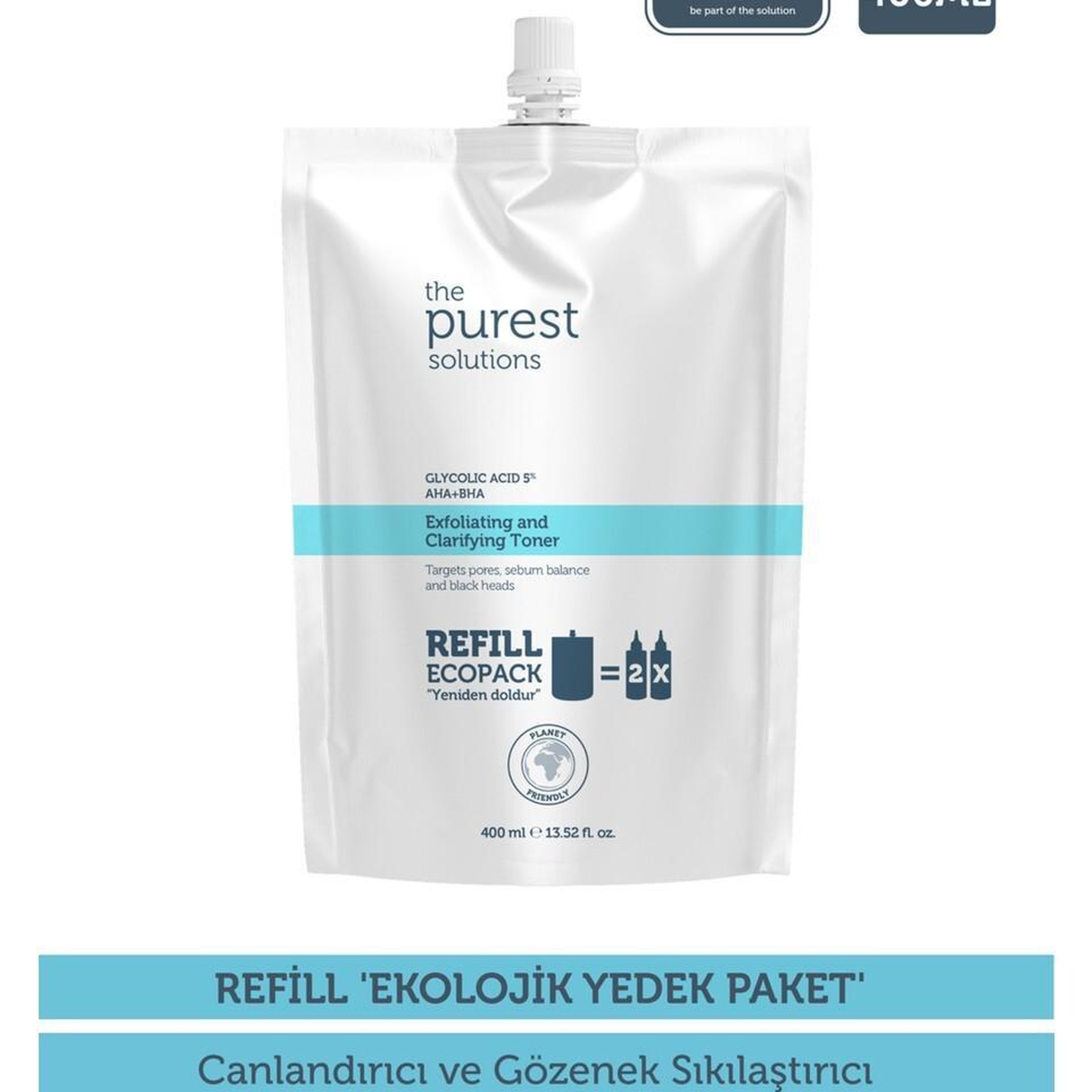 The Purest Solutions Canlandırıcı,Gözenek Sıkılaştırıcı Tüm Ciltler Için Glikolik Asit Tonik Ekolojik Yedek Paket 400 Ml