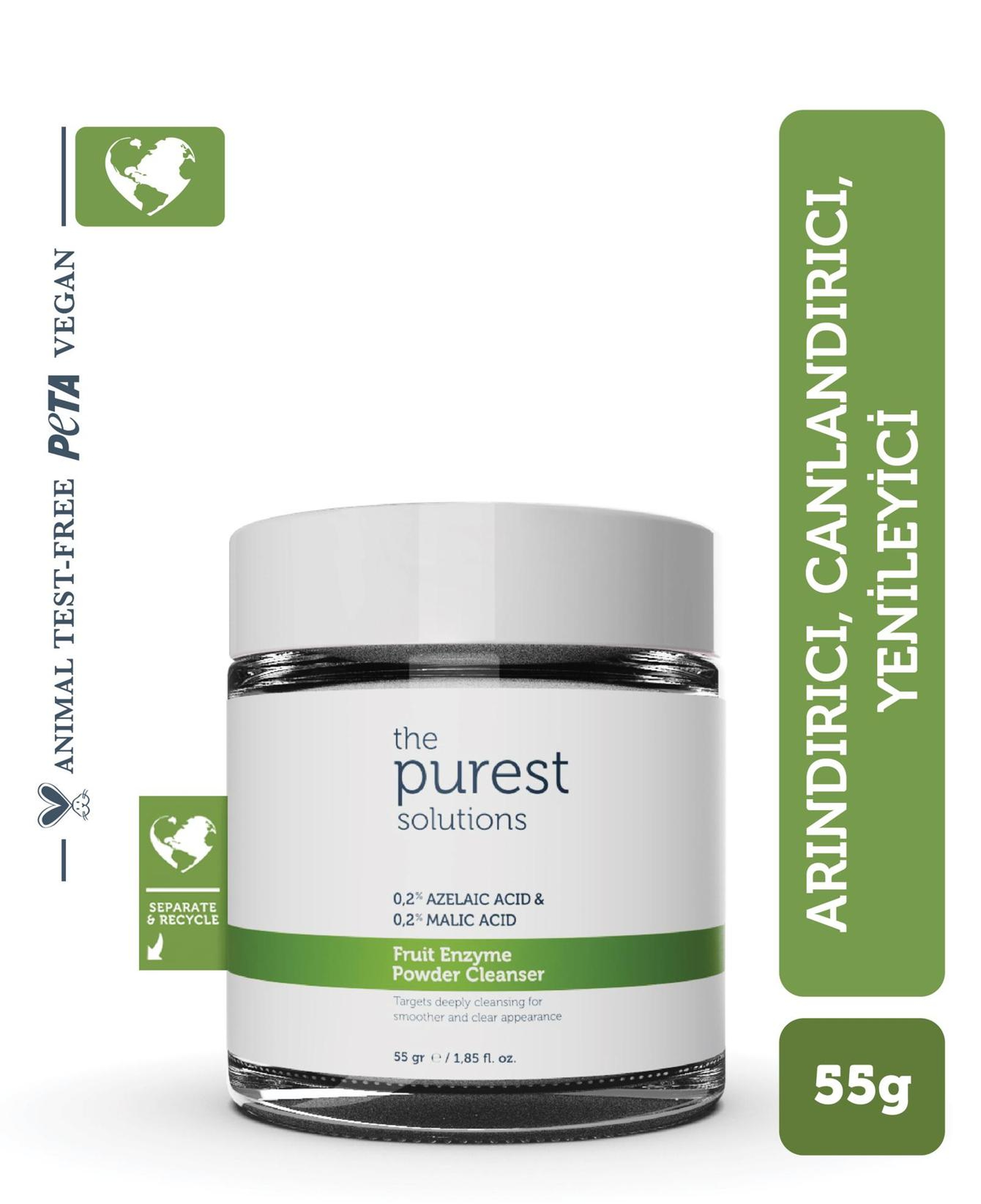 The Purest Solutions Fruit Enzyme Powder Cleanser-Meyve Asitleri İçeren Toz Temizleyici (%0,2 Azelaic Acid & Malic Acid) 55 Gr.