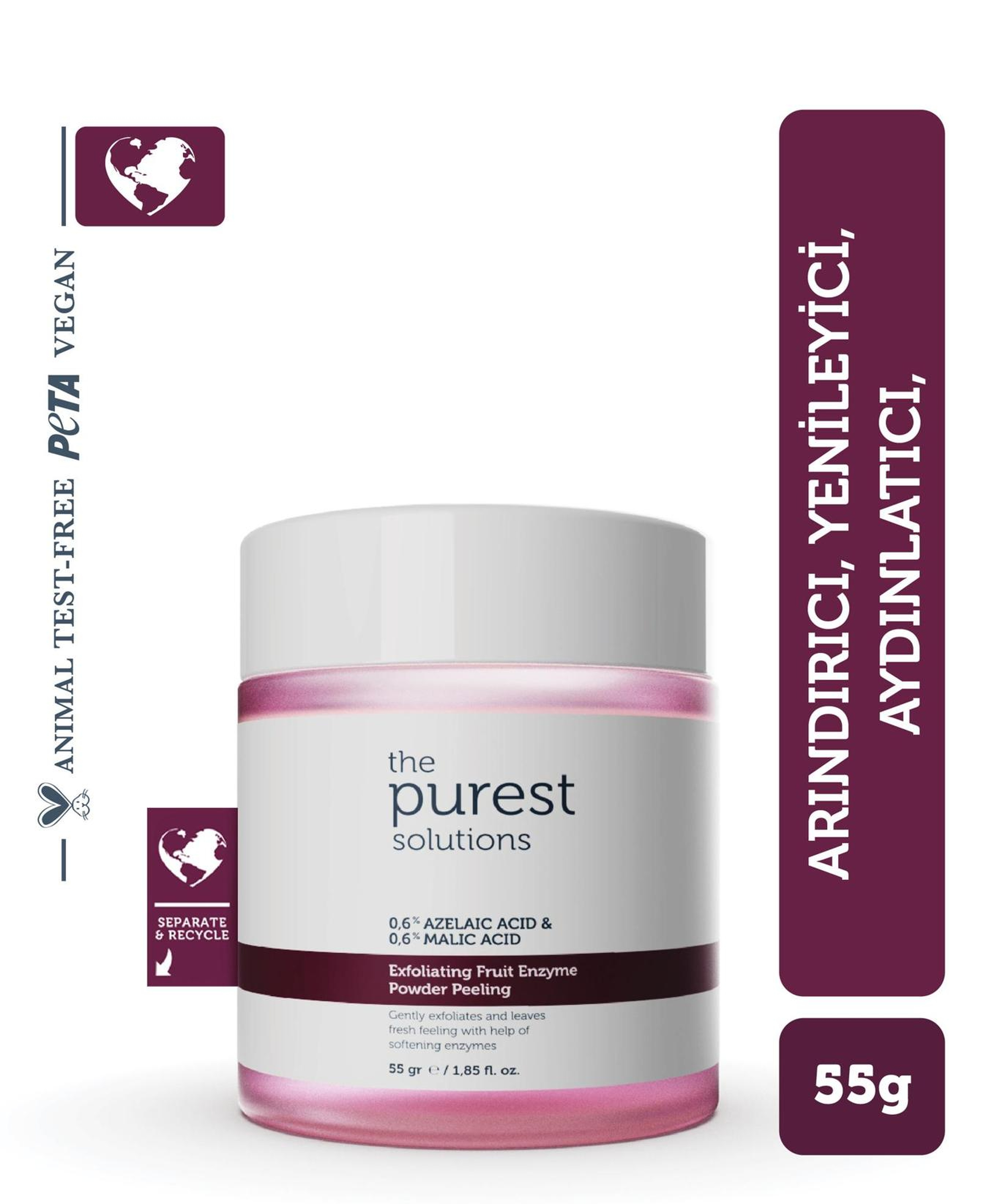 The Purest Solutions Fruit Enzyme Powder Exfoliator & Peeling - Toz Peeling  (%0,6 Azelaic Acid & Malic Acid) 55 Gr.