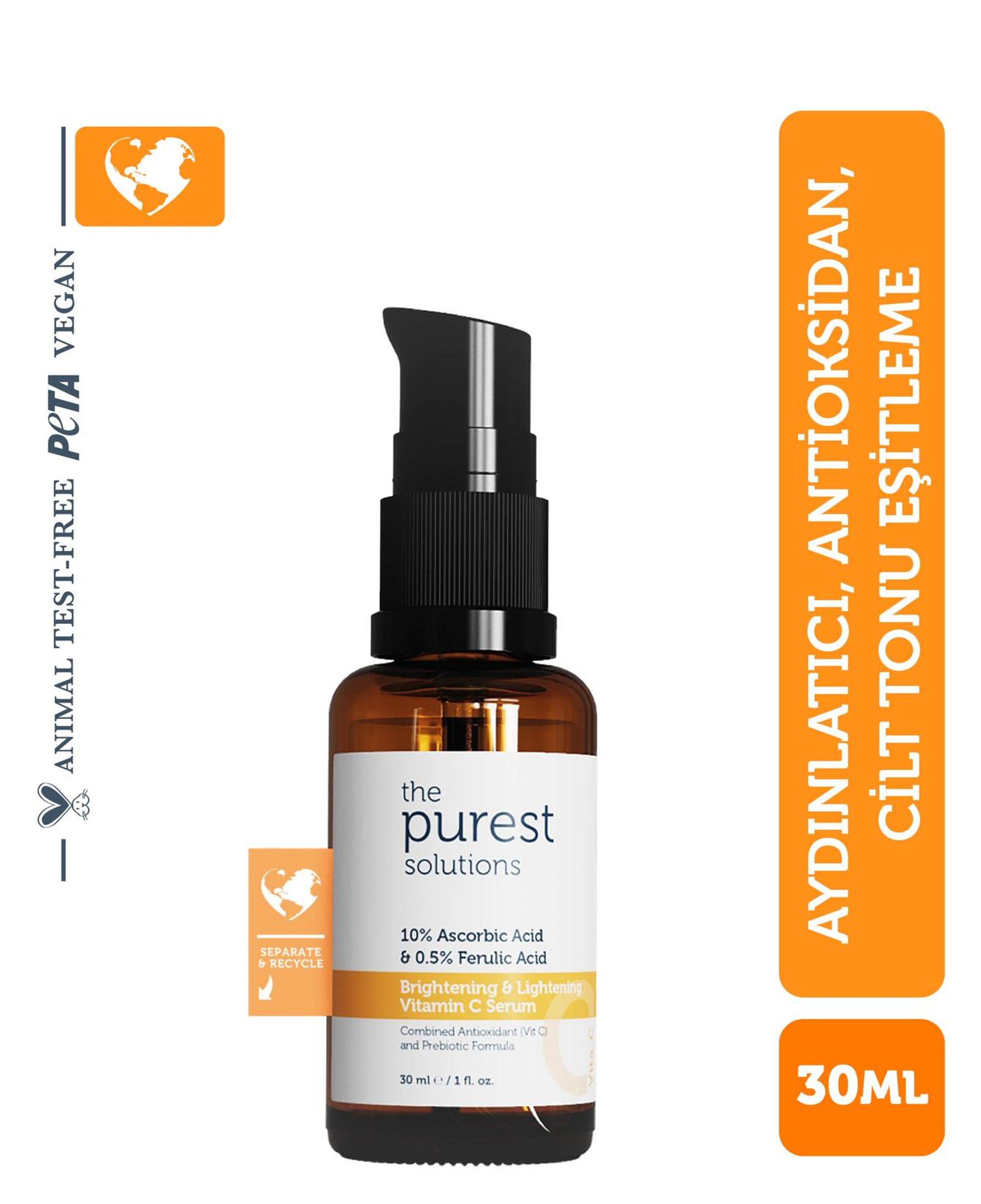 The Purest Solutions Aydınlatıcı & Renk Tonu Eşitleyici C Vitamini Serumu 
(%10 Ascorbic acid & Ferulic Acid %0,5) 30 ML